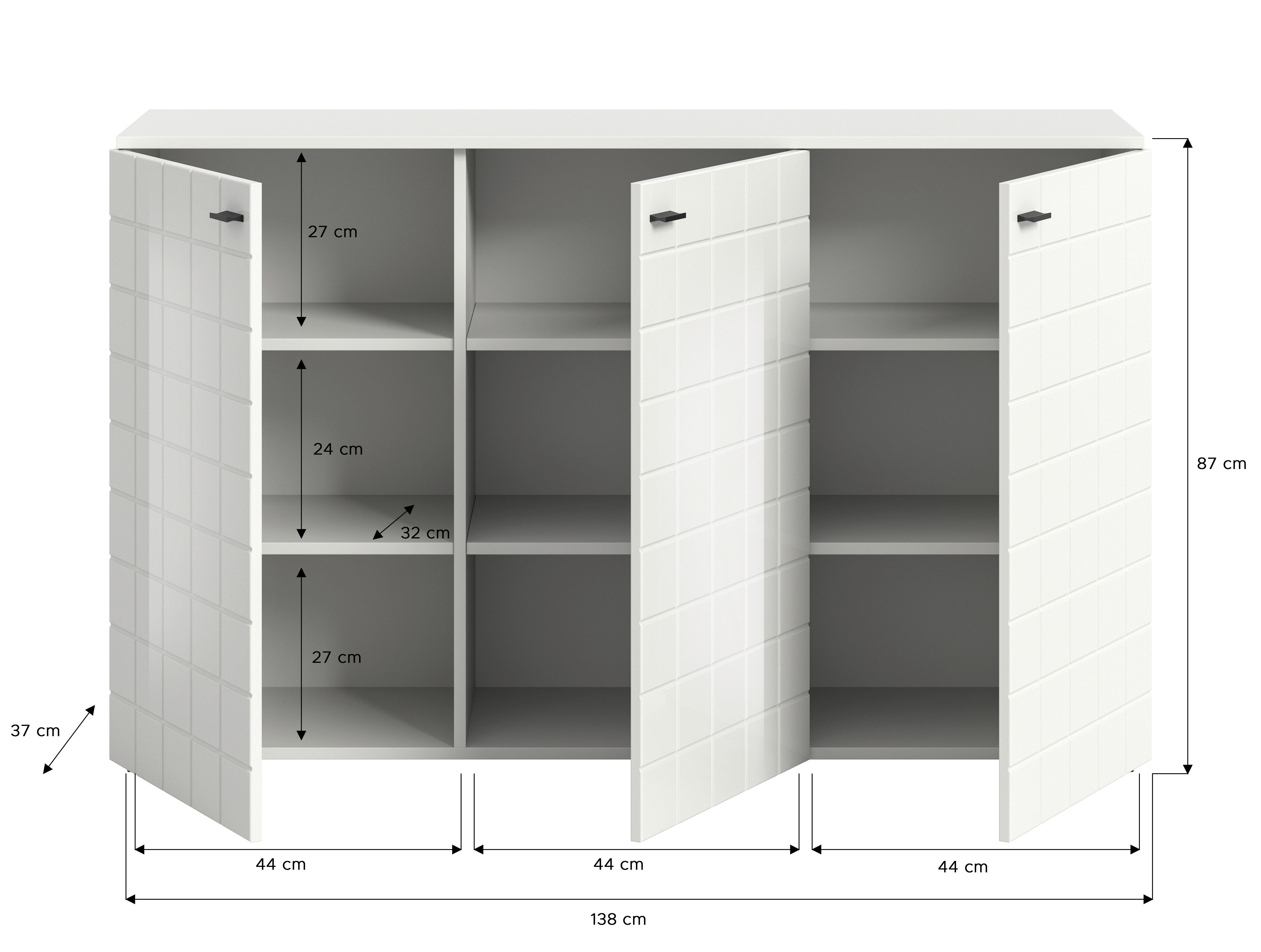 Sideboard Monte weiß weiß Hochglanz B/H/T: ca. 138x86x37 cm Monte - weiß (138,00/86,00/37,00cm)