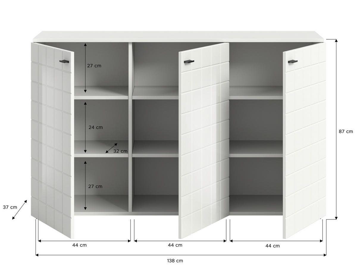 Sideboard Monte weiß weiß Hochglanz B/H/T: ca. 138x86x37 cm Monte - weiß (138,00/86,00/37,00cm)