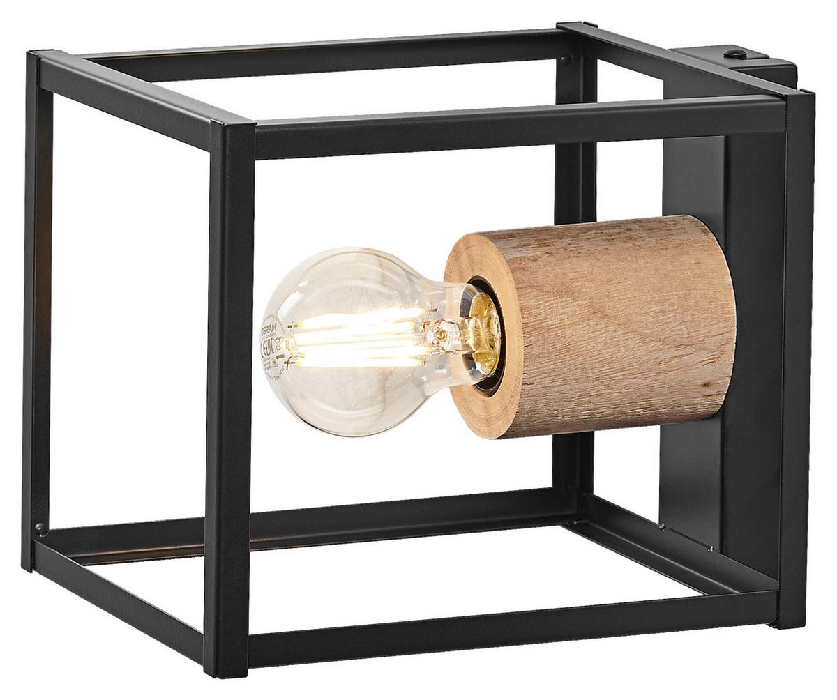 LEDVANCE Wandleuchte Nairobi 759145 schwarz Metall Holz B/H/L: ca. 22,7x17x17 cm E27 1 Brennstellen Decor Nairobi - schwarz (17,00/22,70/17,00cm) - LEDVANCE