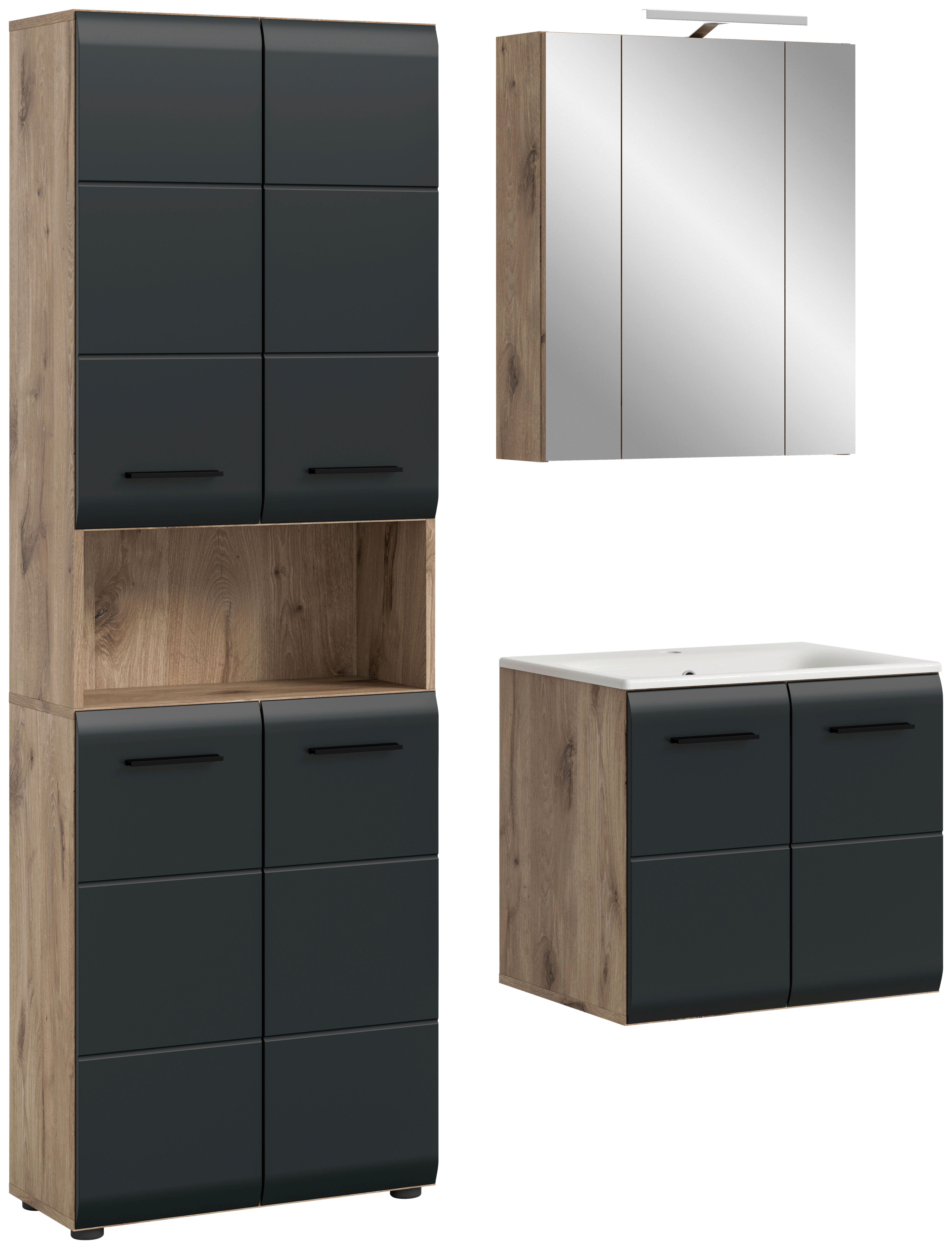 Badezimmer-Set Ice Nox Oak Nachbildung schwarz matt B/H/T: ca. 135x185x46 cm Ice - schwarz (135,00/185,00/46,00cm) - xonox.home