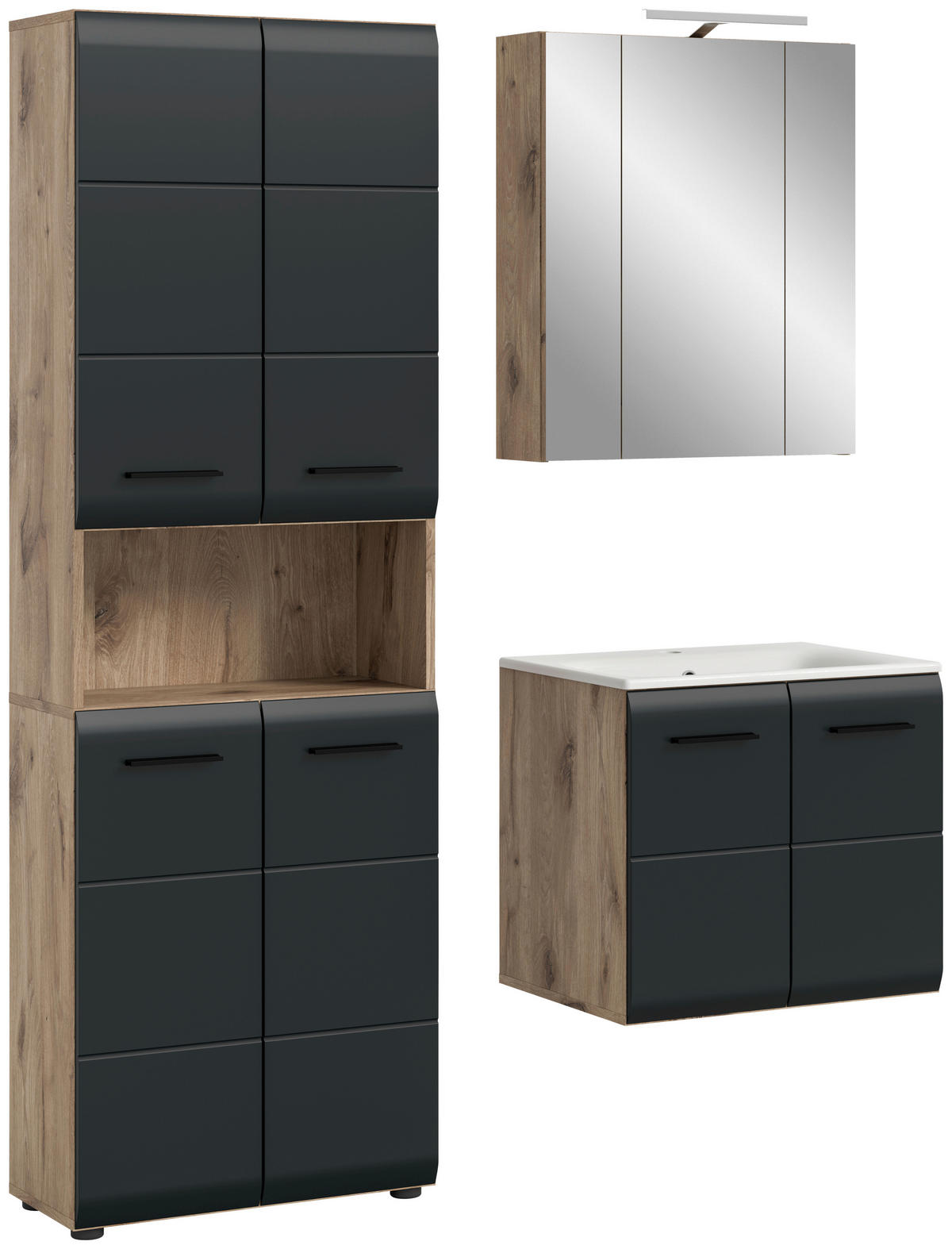 Badezimmer-Set Ice Nox Oak Nachbildung schwarz matt B/H/T: ca. 135x185x46 cm Ice - schwarz (135,00/185,00/46,00cm) - xonox.home