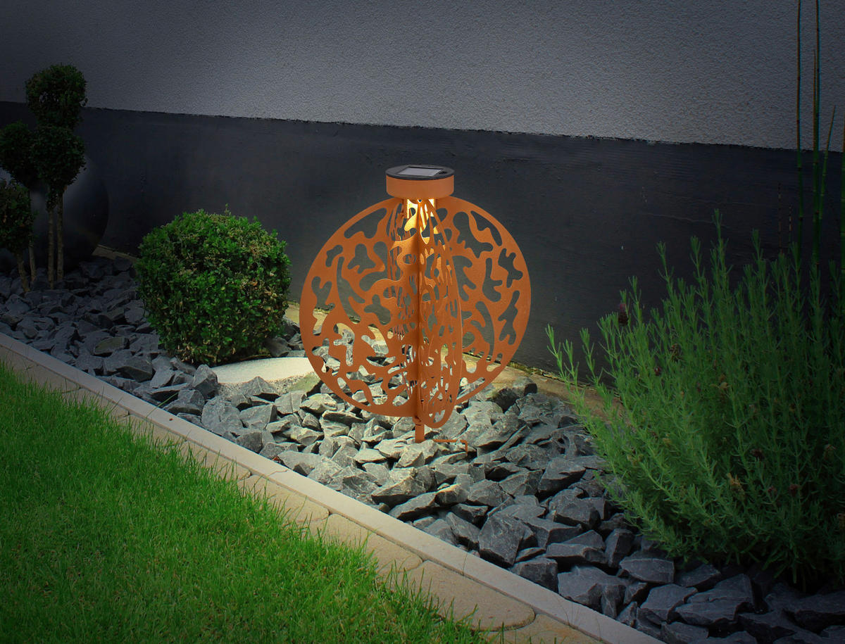 Solarleuchte rost Metall B/L: ca. 41x30 cm Solarerdsp.-_Dekorstanzungen - rost (41,00/30,00cm) - GLOBO