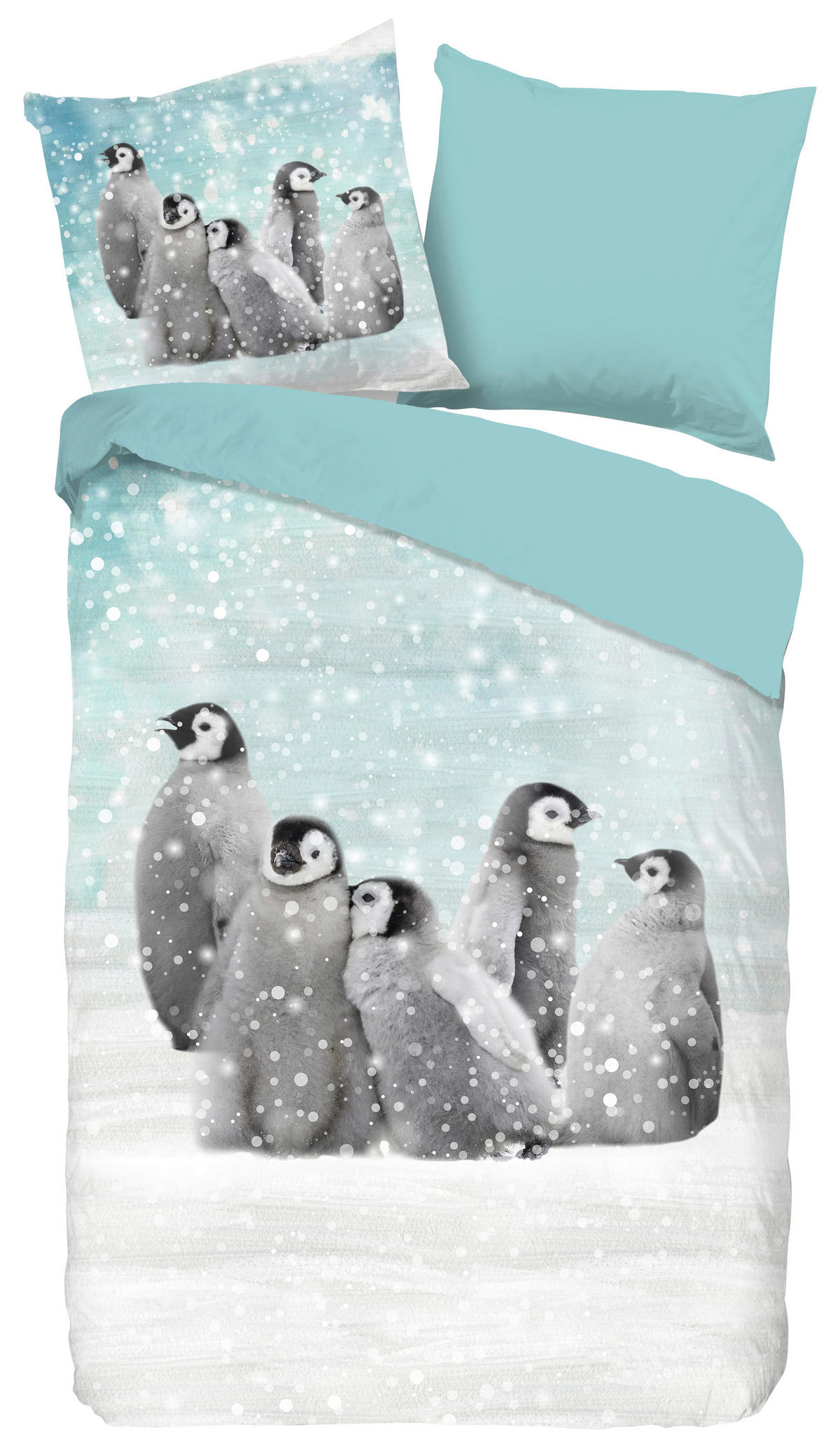 Baumwoll Bettwäsche Pengu Flanell Pengu - blau (135,00/200,00cm) - Good Morning