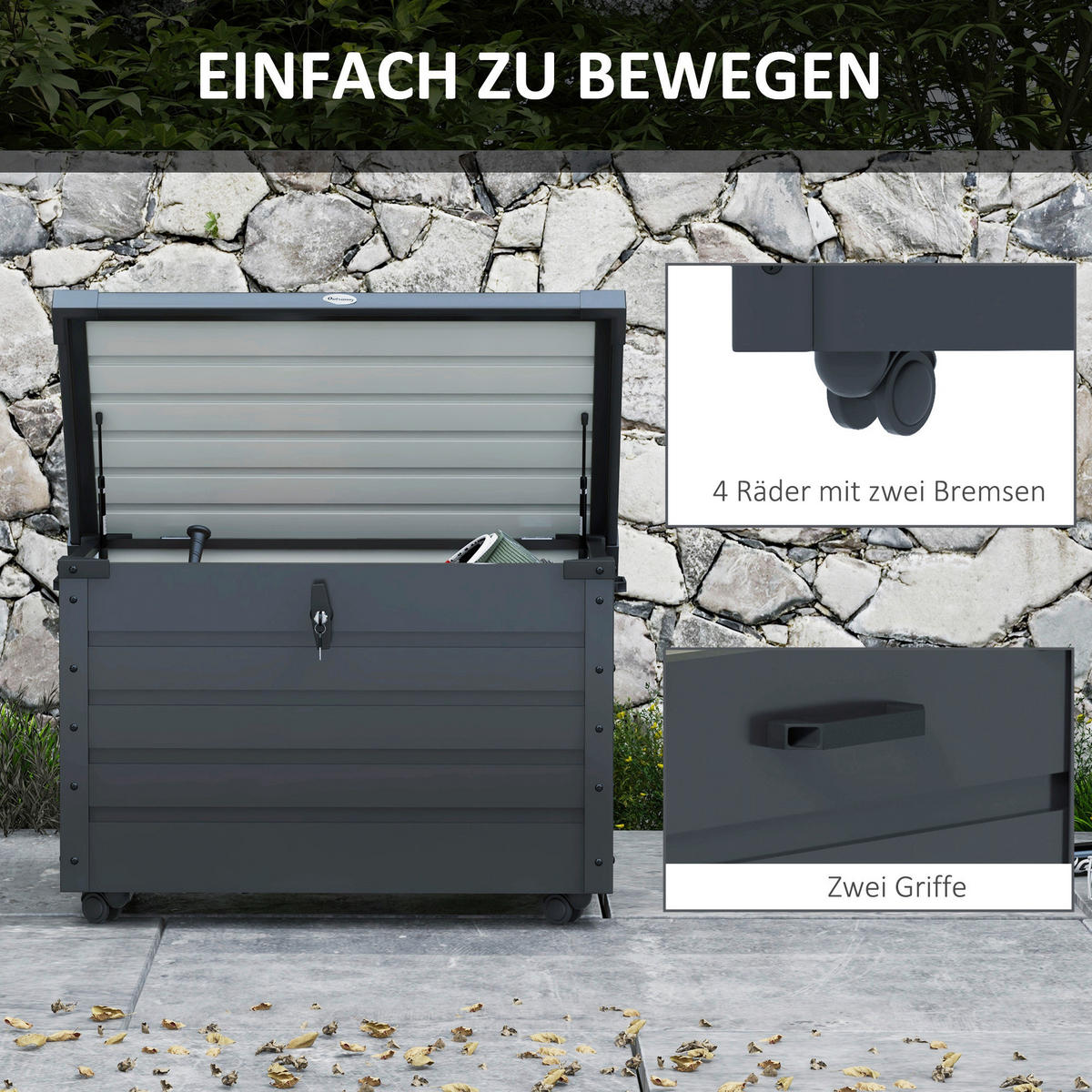 Outsunny Auflagenbox dunkelgrau Stahl B/H/L: ca. 62x65x100 cm Auflagenbox - dunkelgrau (100,00/62,00/65,00cm) - Outsunny