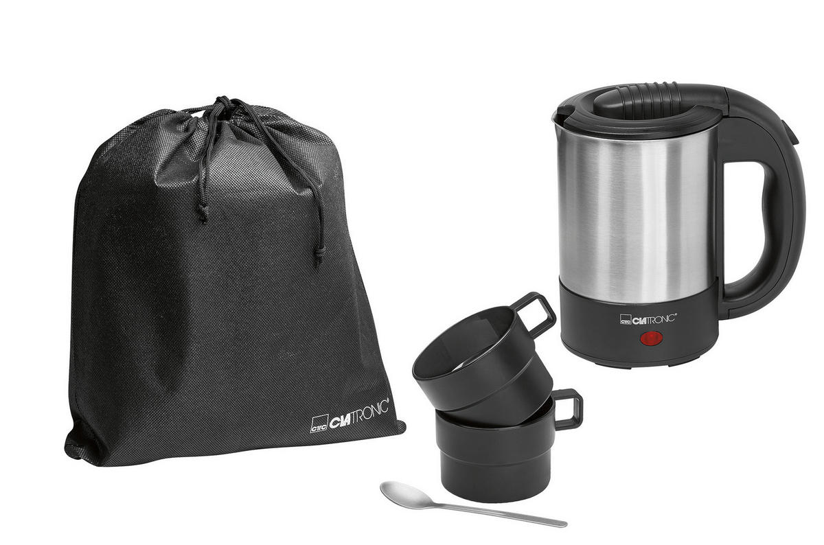 CLATRONIC Wasserkocher WKR 3624 schwarz Kunststoff Edelstahl ca. 0,5 l Reisewasserkocher - schwarz (500ml) - CLATRONIC