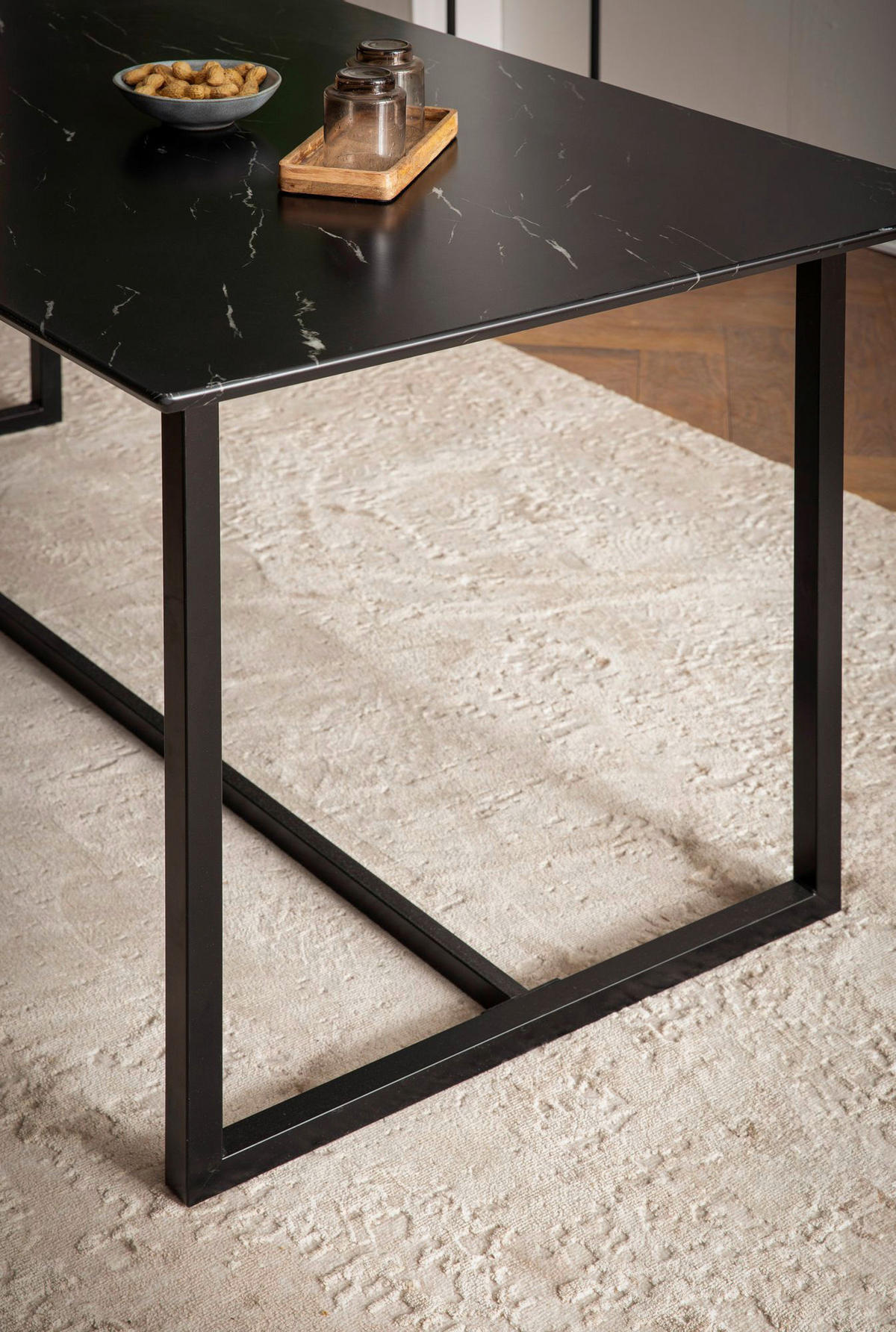 Esstisch schwarz Marmor Optik B/H/T: ca. 160x76x80 cm Esstisch - schwarz (160,00/76,00/80,00cm) - Wohnling