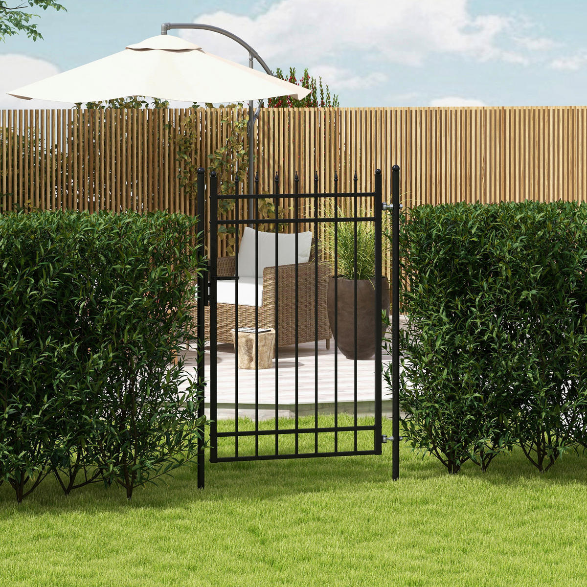 Outsunny Gartentor schwarz Edelstahl B/H/L: ca. 0,12x107x204 cm Gartentor - schwarz (204,00/0,12/107,00cm) - Outsunny