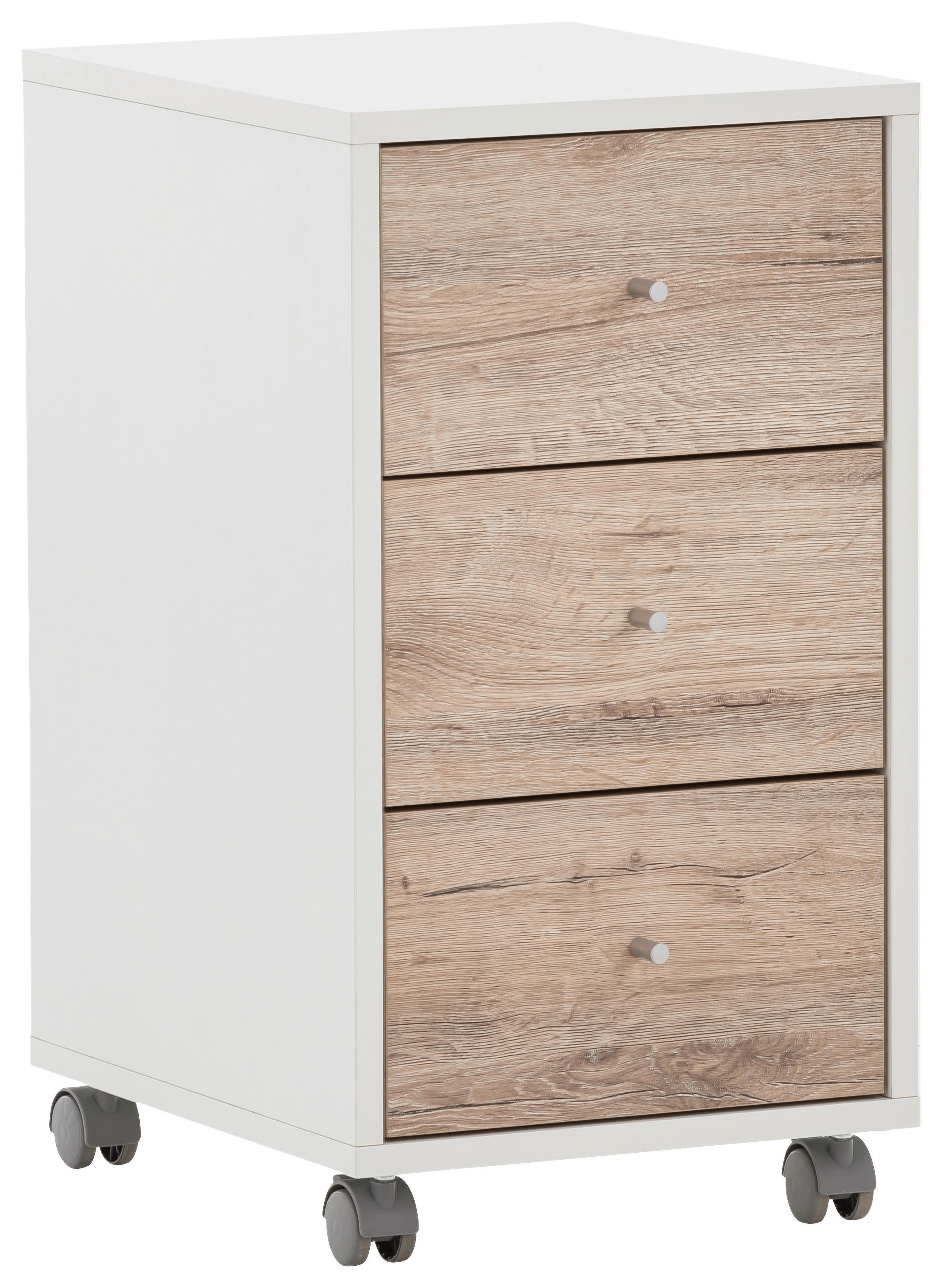 Rollcontainer Serie 400 perlweiß Optik Wildeiche Nachbildung B/H/T: ca. 32,6x59,7x39,1 cm