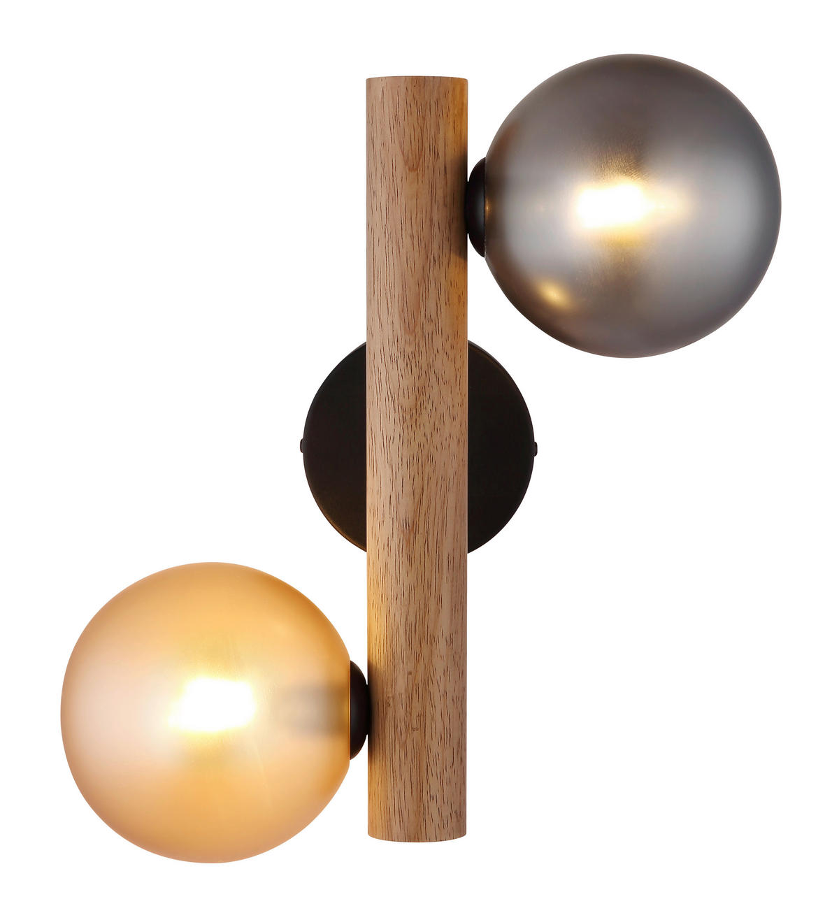 GLOBO LED-Wandleuchte Rauch dunkelbraun amber Metall Holz Glas H/L: ca. 16,5x32 cm 2 Brennstellen RIHA - dunkelbraun/amber (32,00cm) - GLOBO