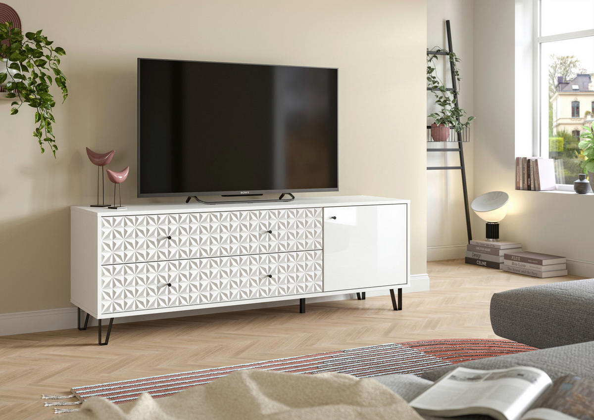 Lowboard PRISMA weiß weiß Hochglanz B/H/T: ca. 164x56x40 cm PRISMA - weiß (164,00/56,00/40,00cm) - xonox.home