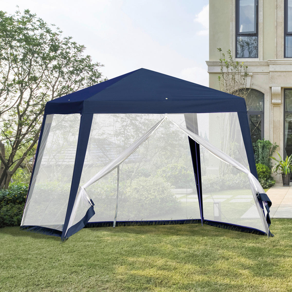Outsunny Pavillon blau Polyester B/H/L: ca. 300x245x300 cm Pavillon - blau (300,00/300,00/245,00cm) - Outsunny