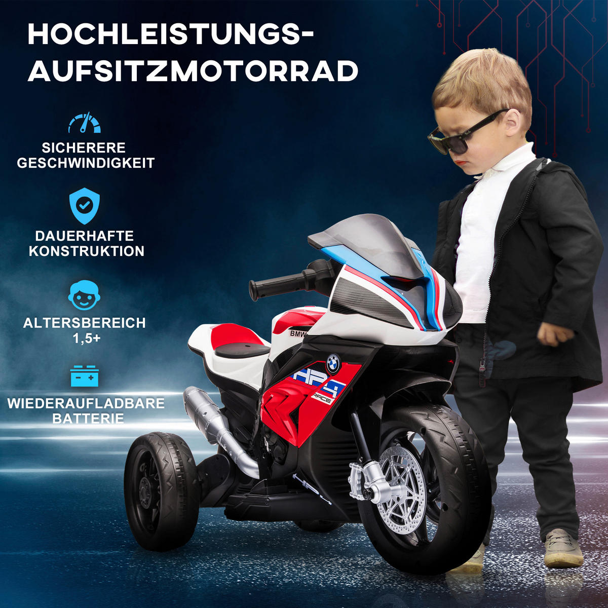 HOMCOM Kinder-Elektromotorrad rot B/H/L: ca. 42x54x82,5 cm Kinder-Elektromotorrad - rot (82,50/42,00/54,00cm) - HOMCOM