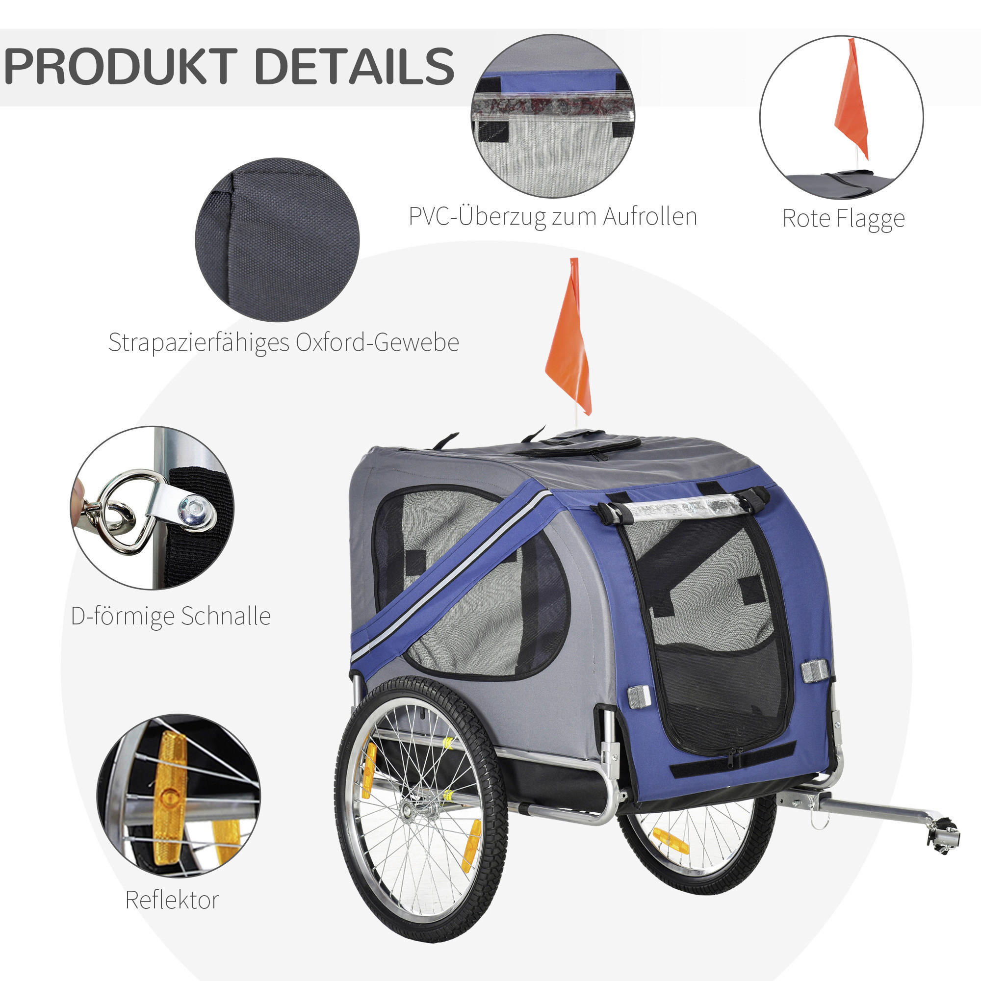 PawHut Fahrradanhänger grau grau B/H/L: ca. 73x130x90 cm Fahrradanhänger - blau/grau (90,00/73,00/130,00cm) - PawHut
