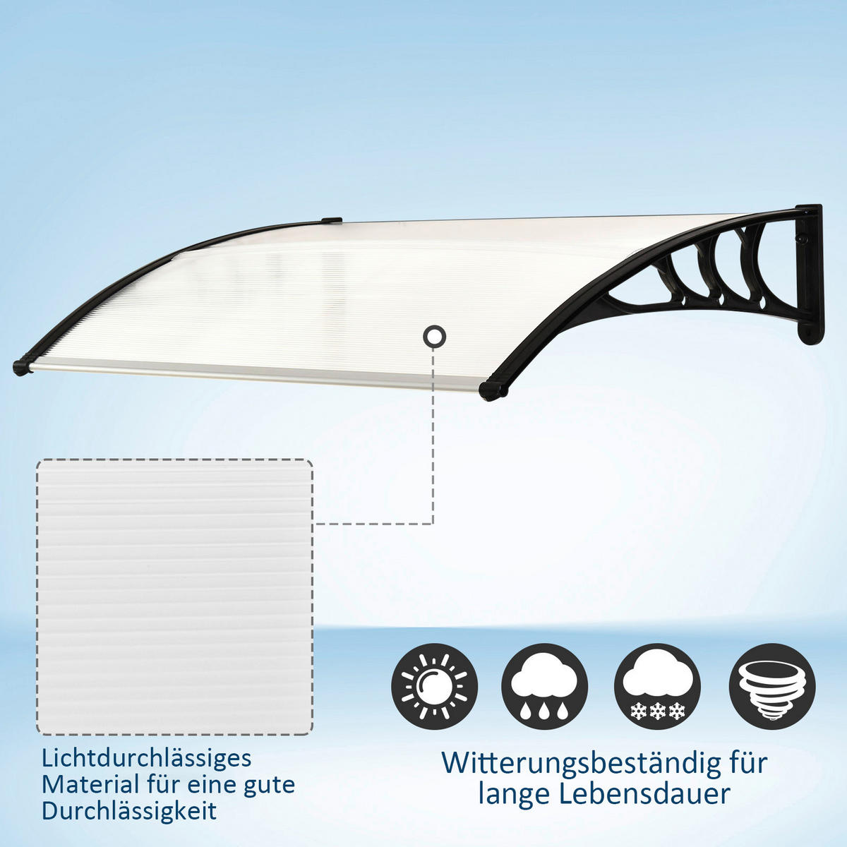 Outsunny Haustürvordach transparent B/H/L: ca. 80x23x120 cm ca. 2,5 kg Haustürvordach MHB70-011V02WT - transparent (120,00/80,00/23,00cm) - Outsunny