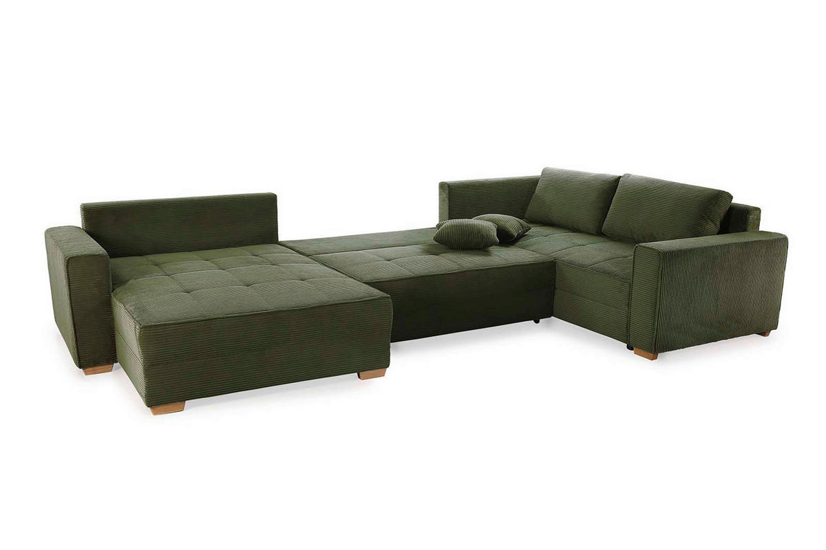 Wohnlandschaft grün Microfaser B/H/T: ca. 379x86x227 cm Brixen_Wohnlandschaft - Eiche/grün (379,00/86,00/227,00cm)