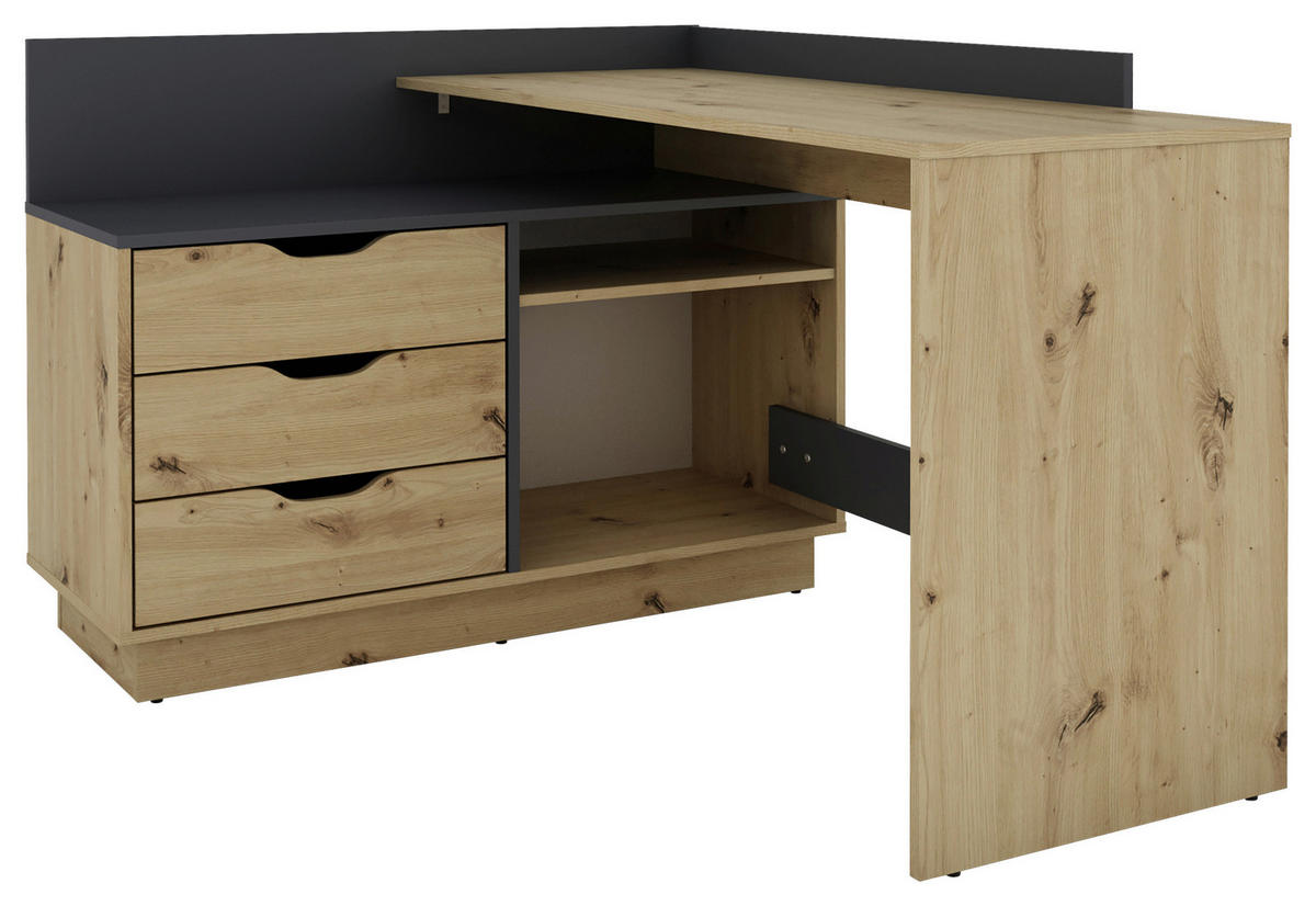 Winkelschreibtisch BELFAST anthrazit Eiche Nachbildung B/H/T: ca. 129x83,5x105 cm BELFAST - Eiche/anthrazit (129,00/83,50/105,00cm) - byLIVING