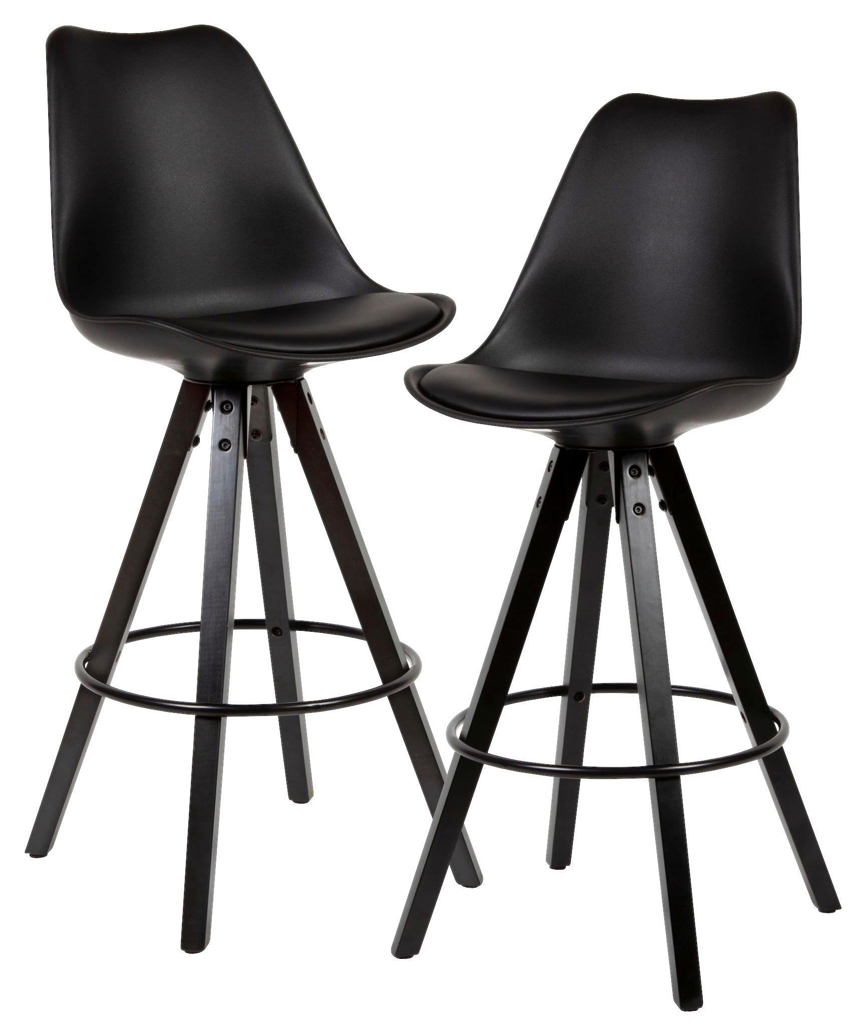Barhocker 2er-Set schwarz Kunstleder Echtholz B/H/T: ca. 44x113x39 cm 2er-Set - schwarz (44,00/113,00/39,00cm) - Wohnling
