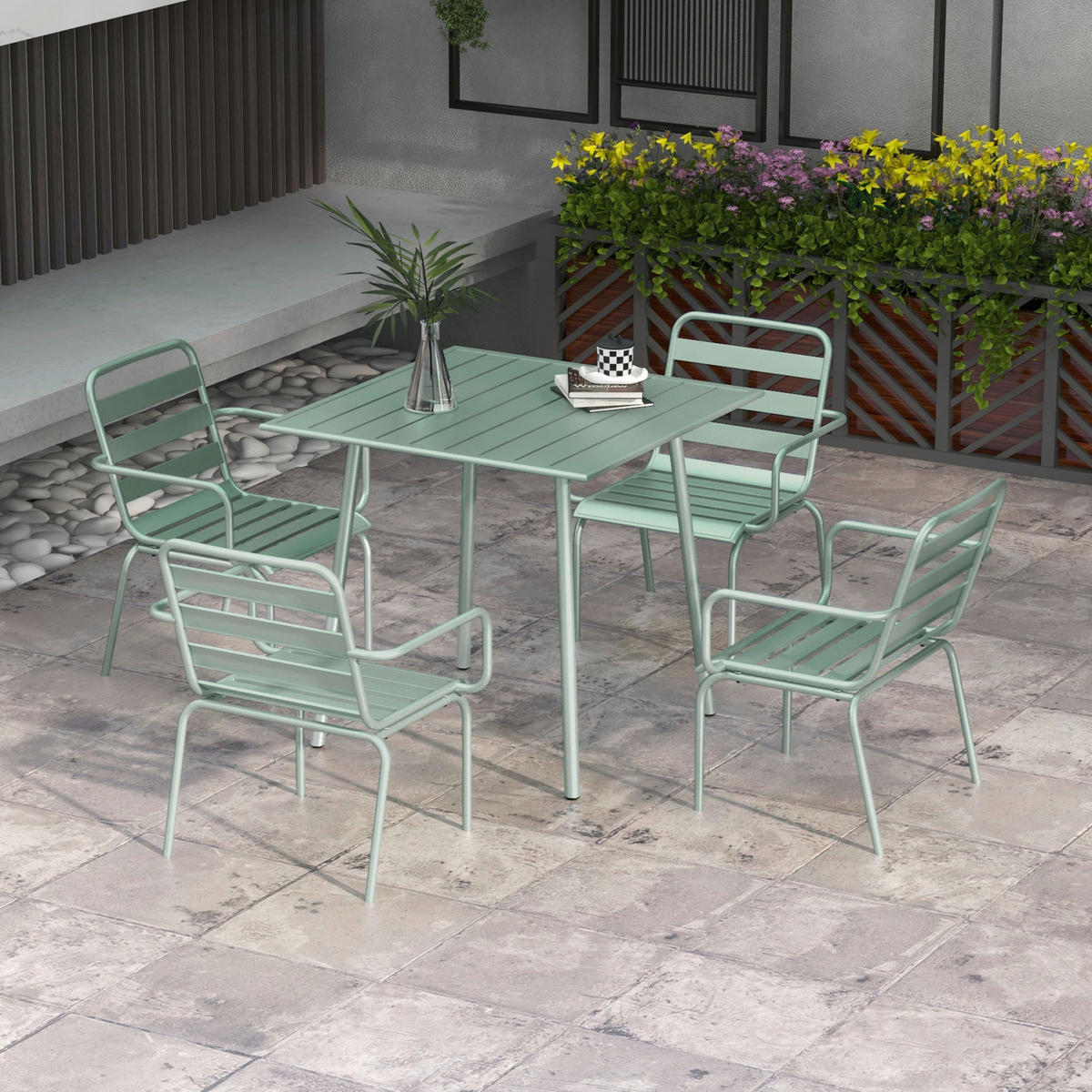 Outsunny Gartensitzgruppe 5tlg. grün Stahl B/H/L: ca. 80x74x80 cm Gartensitzgruppe 5tlg. - grün (80,00/80,00/74,00cm) - Outsunny