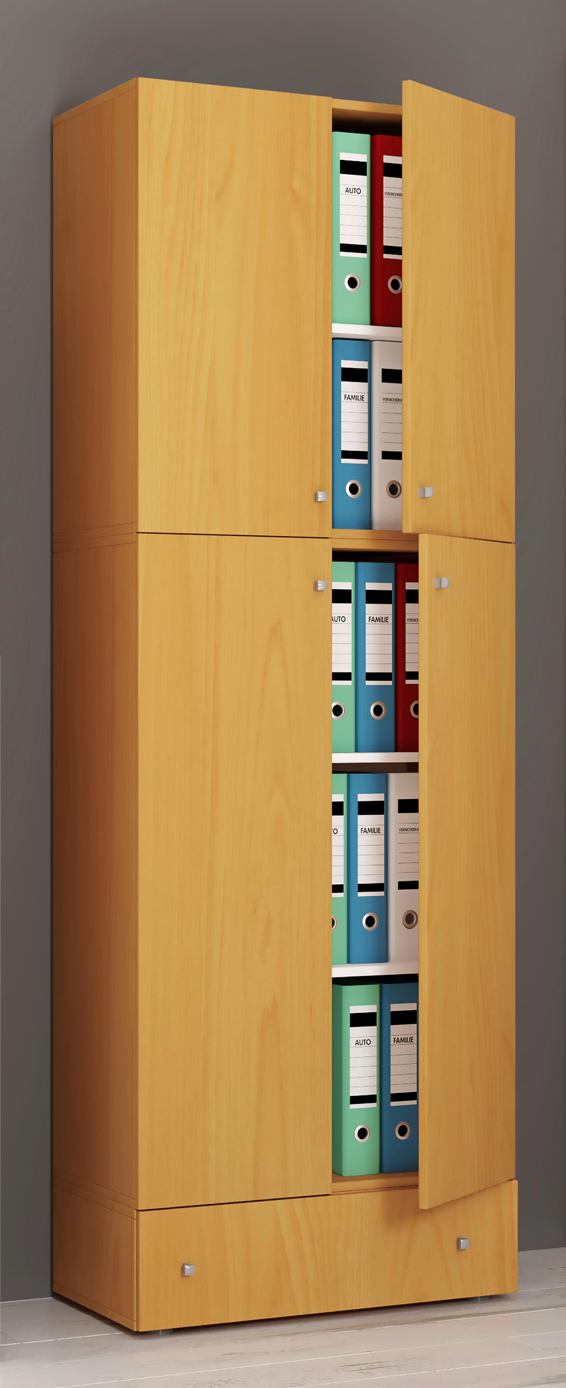 Büroschrank Lona buche Nachbildung weiß B/H/T: ca. 70x200x39 cm Lona - weiß/buche (70,00/200,00/39,00cm) - VCM Möbel