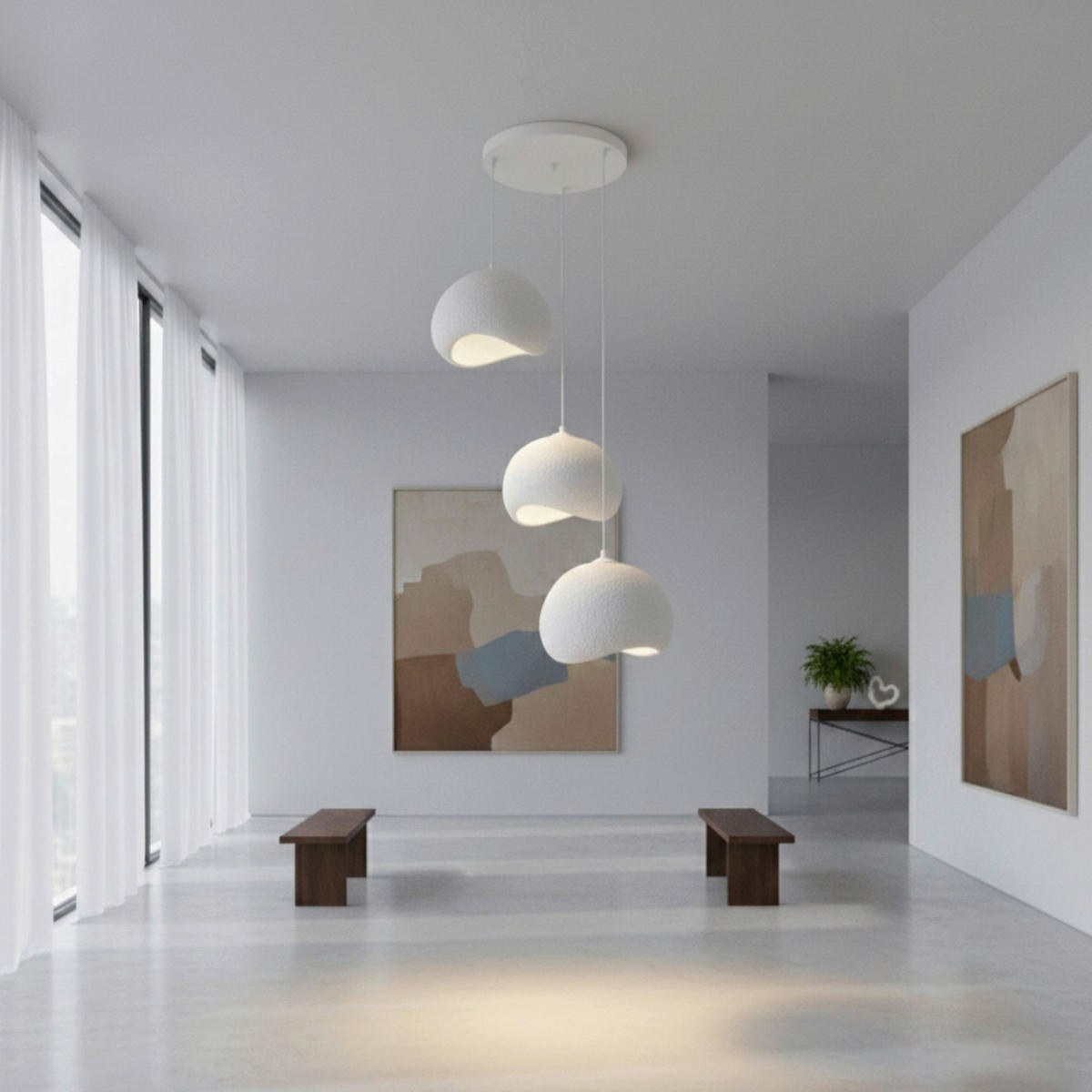 Opviq Pendelleuchte weiß Polyester-Mischgewebe Metall B/H/L: ca. 29x120x34 cm E27 3 Brennstellen Yontu - 15853 - weiß (34,00/29,00/120,00cm) - Opviq