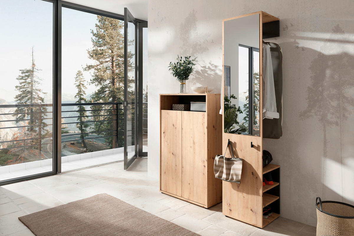 Garderobe Lyon Eiche Artisan Nachbildung schwarz B/H/T: ca. 70x115x33,5 cm Lyon - Eiche/schwarz (70,00/115,00/33,50cm) - byLIVING