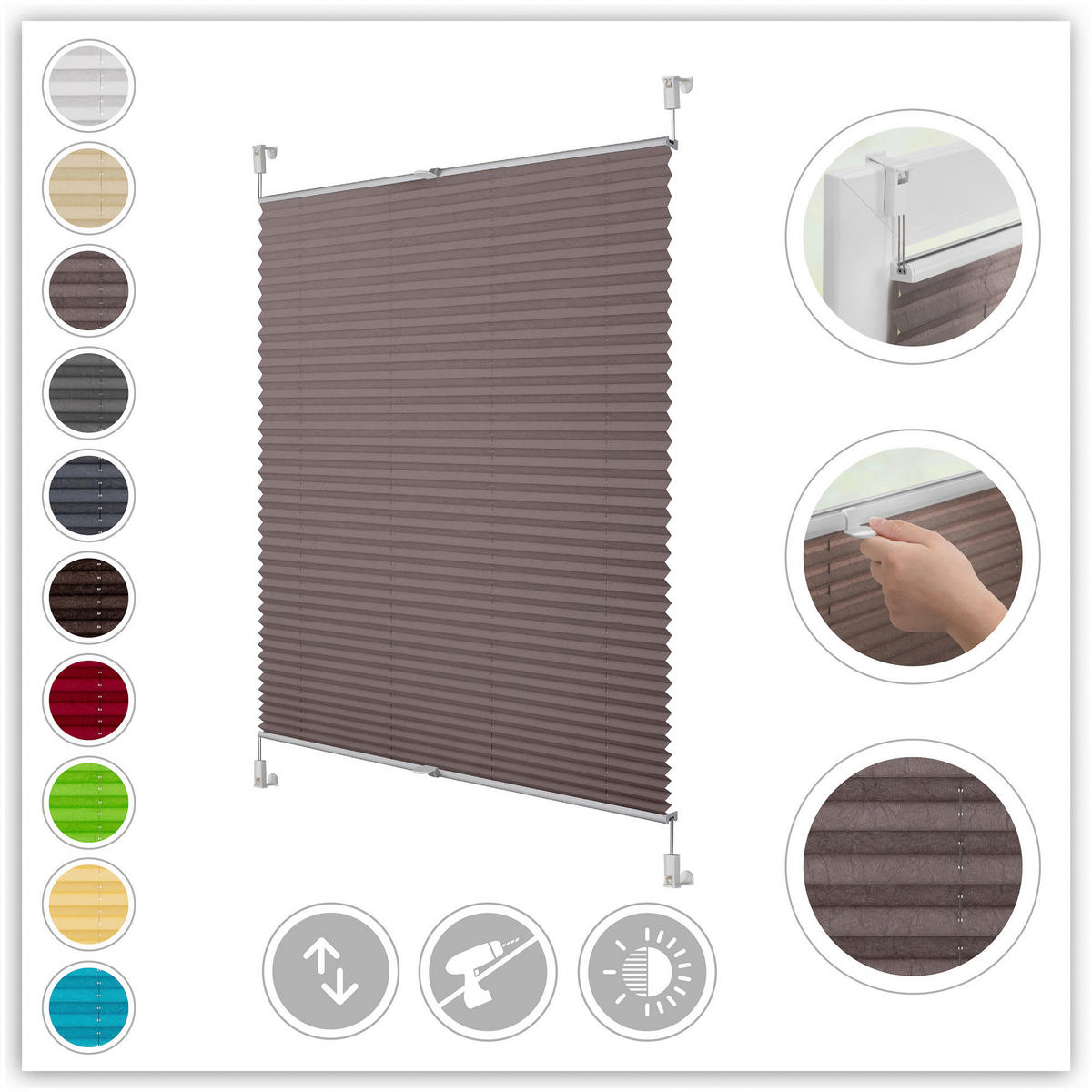 Spannplissee taupe B/L: ca. 110x130 cm Plissee_Klemmfix - taupe (110,00/130,00cm) - LICHTBLICK
