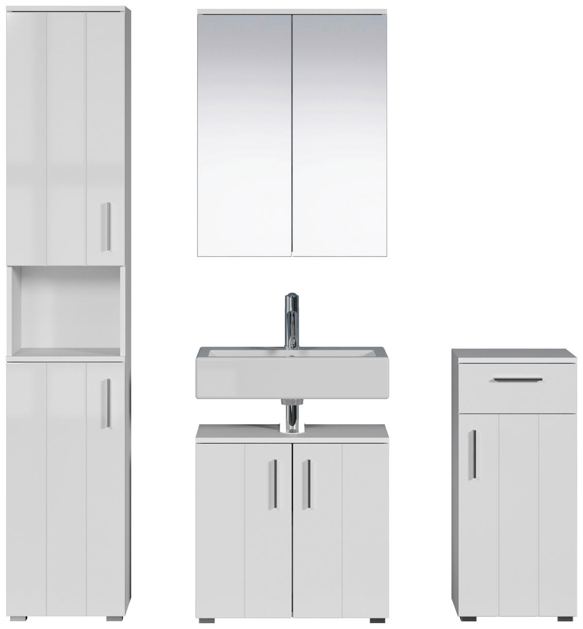 Badezimmer-Set Wons weiß Hochglanz weiß matt B/H/T: ca. 164x192x32 cm Wons - weiß (164,00/192,00/32,00cm) - Trendteam