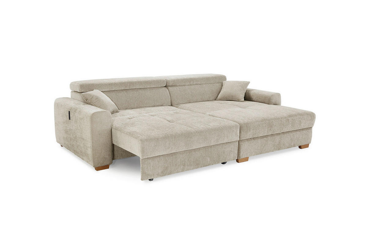 Ecksofa beige Flachgewebe B/H/T: ca. 277x109x187 cm Slider_Ecksofa - beige/Eiche (277,00/109,00/187,00cm)