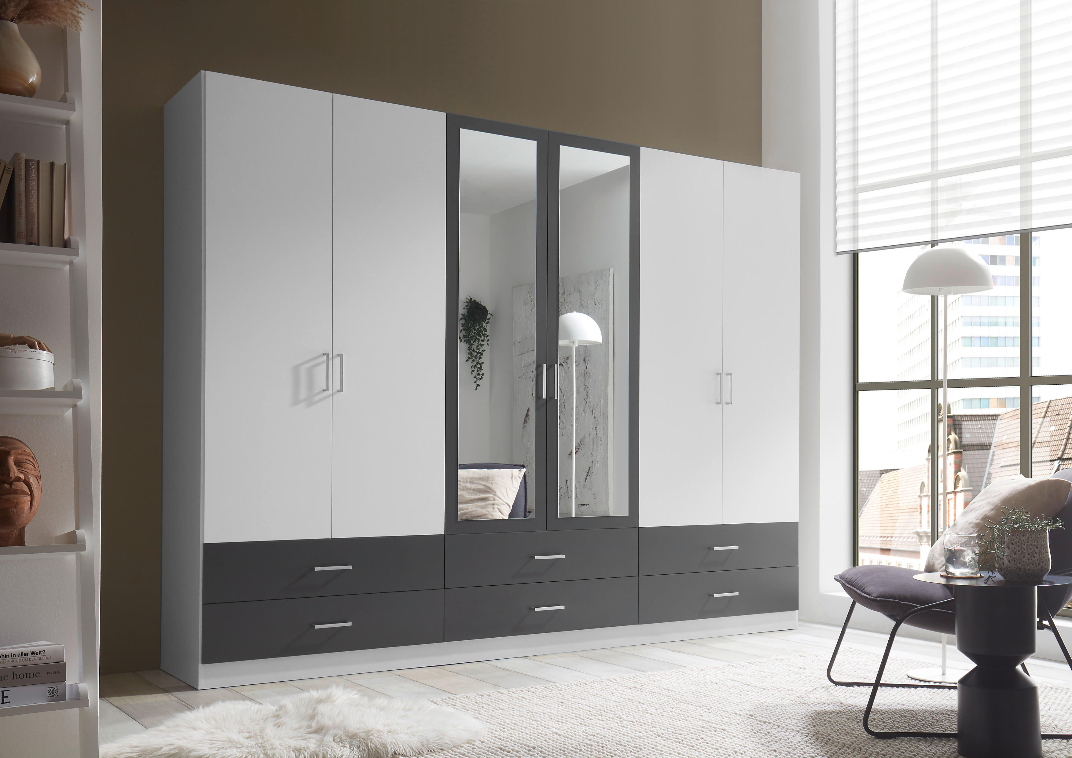 Kleiderschrank Janne weiß Graphit B/H/T: ca. 272x211x55 cm Janne - weiß/Graphit (272,00/211,00/55,00cm)