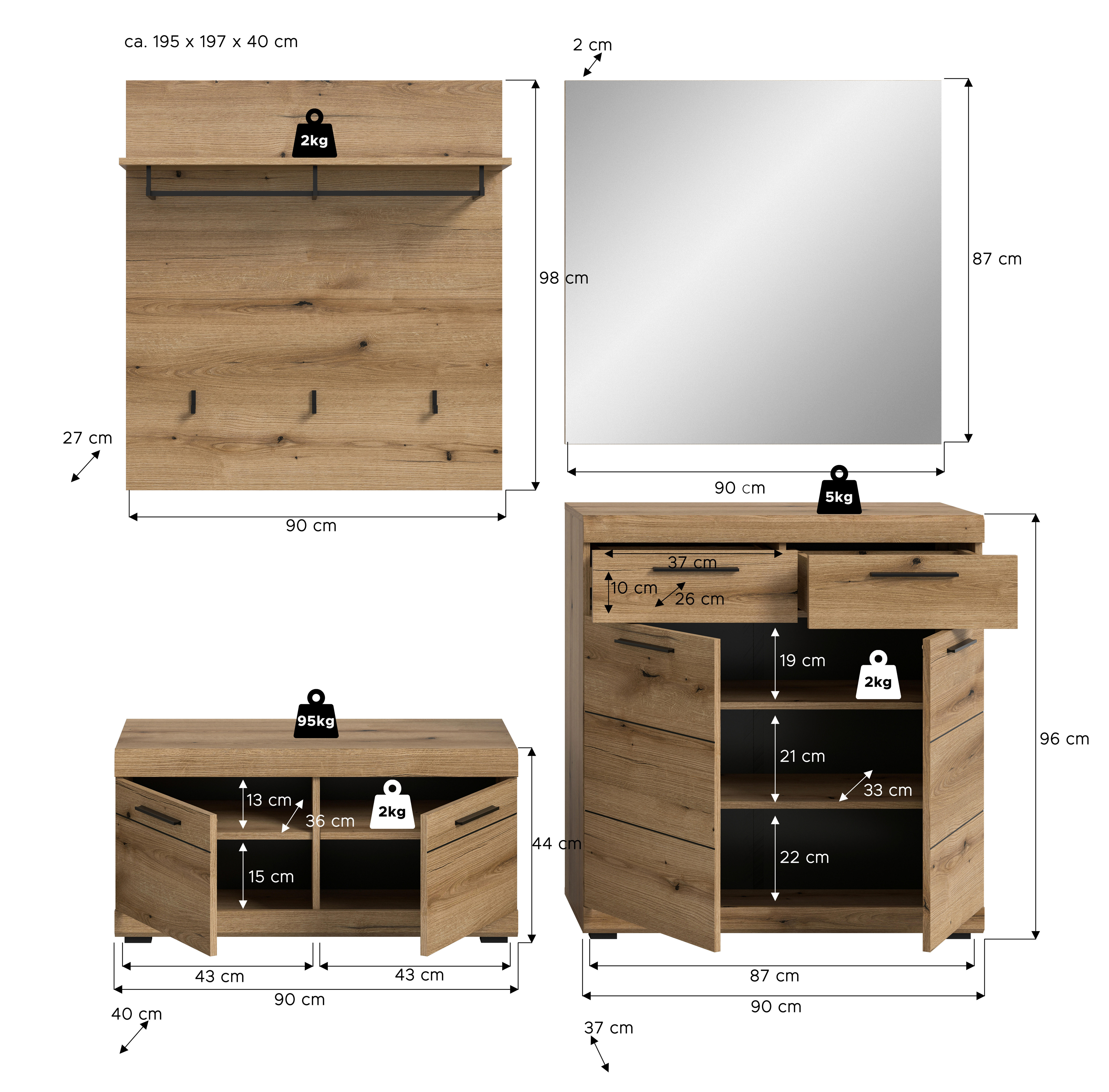Garderobe SCOUT Evoke Oak Nachbildung B/H/T: ca. 195x197x40 cm SCOUT - (195,00/197,00/40,00cm) - xonox.home