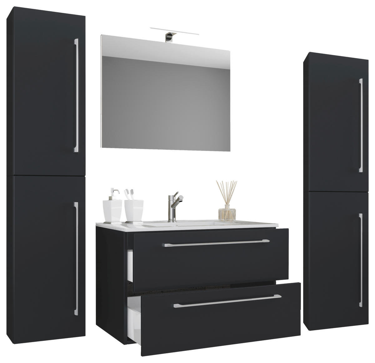 Waschplatz 5tlg-Badinos schwarz B/H/T: ca. 60x50x46 cm 5tlg-Badinos - schwarz (60,00/50,00/46,00cm) - VCM Möbel