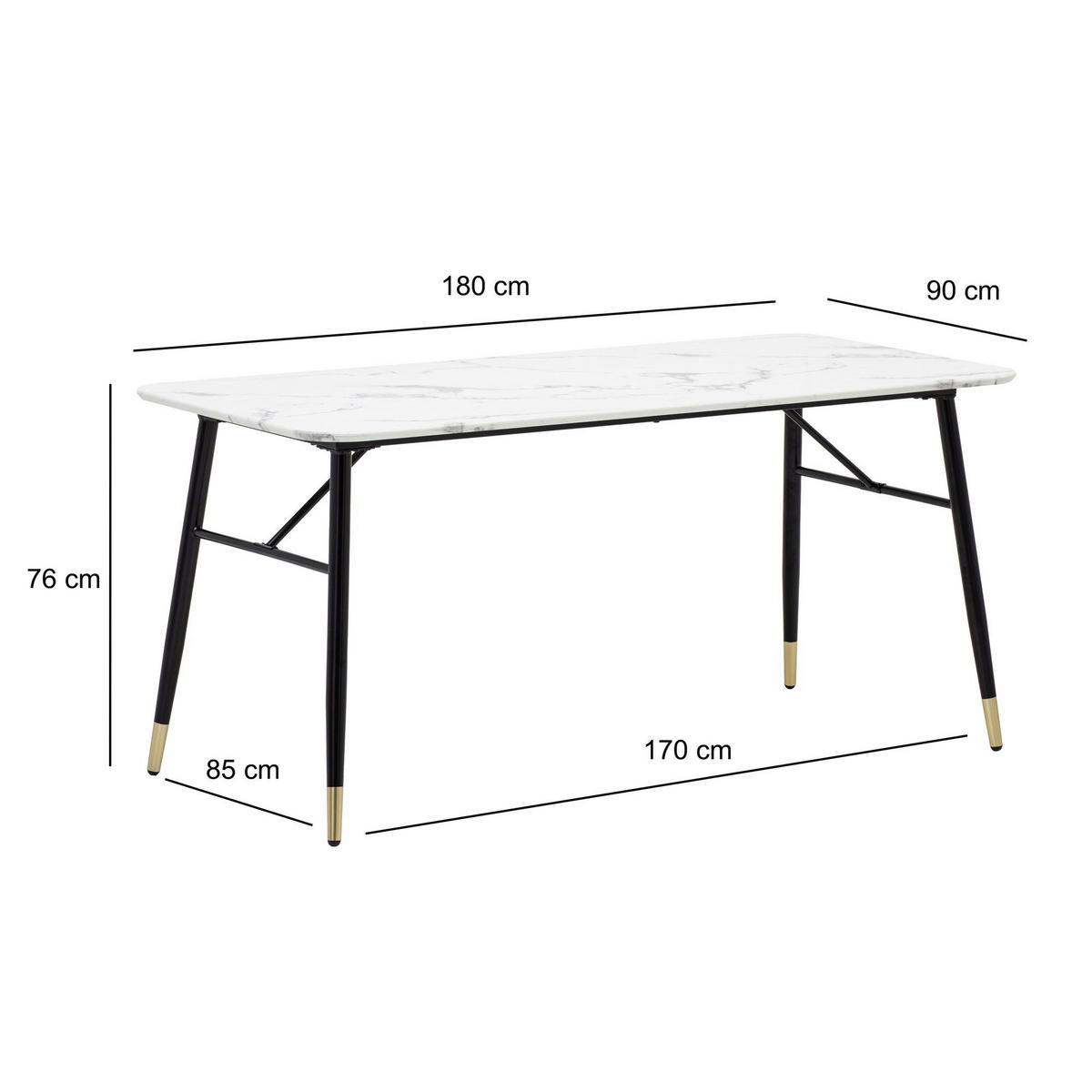 Esstisch weiß Marmor Optik B/H/T: ca. 180x76x90 cm Esstisch - weiß (180,00/76,00/90,00cm) - Wohnling