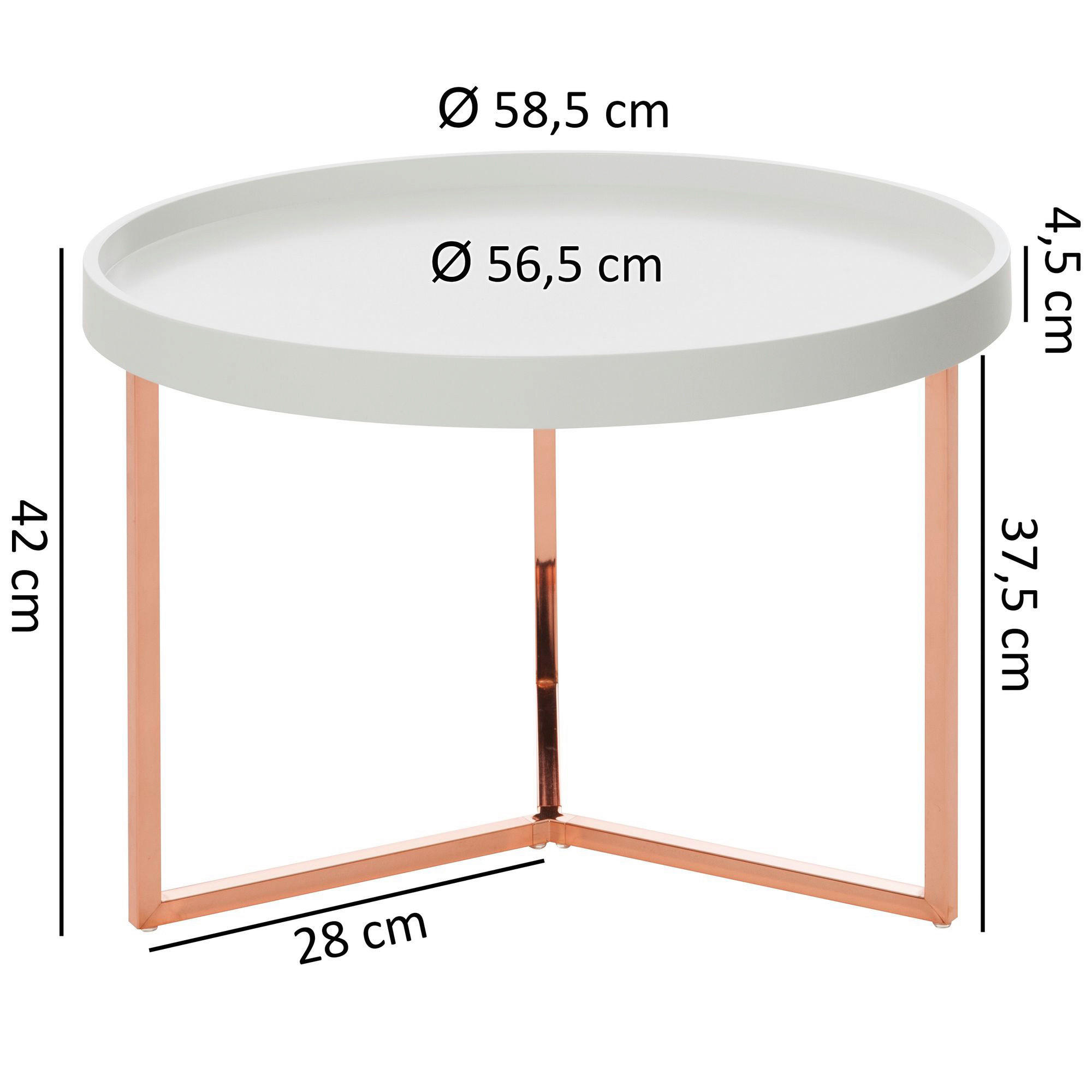 Couchtisch weiß Kupfer B/H: ca. 0x42 cm Couchtisch JESI - weiß/Kupfer (0,00/42,00cm) - Wohnling
