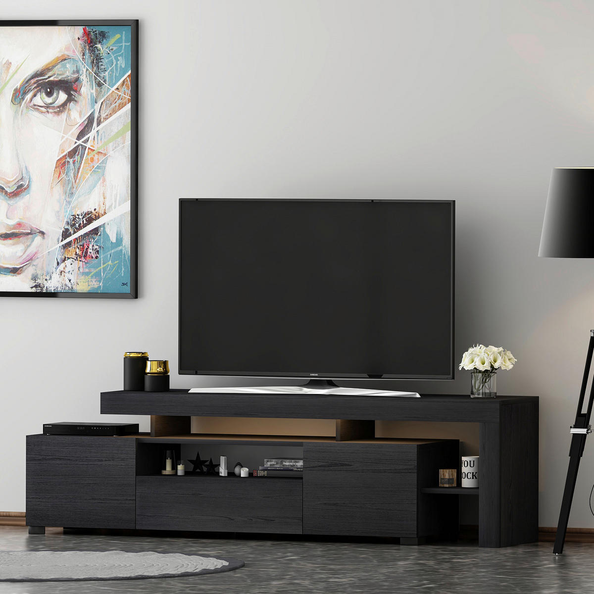 TV-Lowboard 9055 schwarz B/H/T: ca. 192x53x37 cm 9055 - schwarz (192,00/53,00/37,00cm) - moebel17