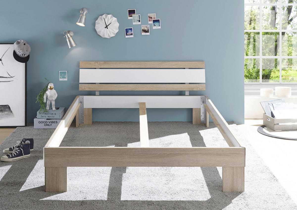 Futonbett Lyon Eiche Sonoma Nachbildung weiß Liegefläche B/L: ca. 140x200 cm Lyon - Eiche/weiß (146,00/69,00/211,00cm)