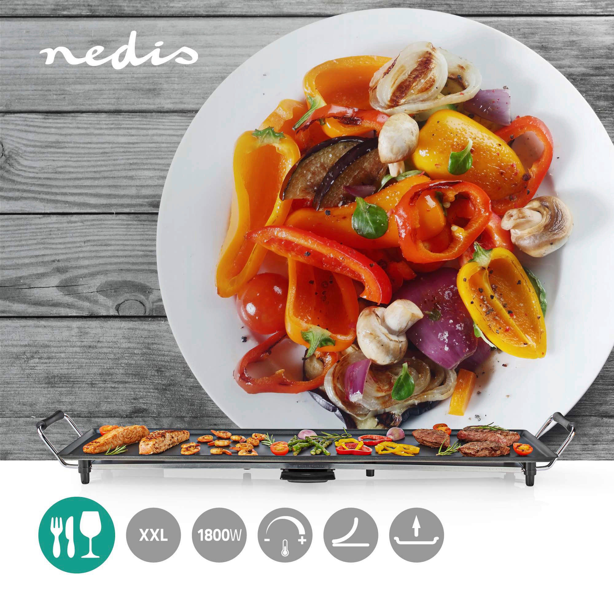 Nedis Tischgrill schwarz Metall B/H/L: ca. 101,5x11,3x26,5 cm Tischgrill-Teppanyaki_Nedis - schwarz (26,50/101,50/11,30cm) - Nedis