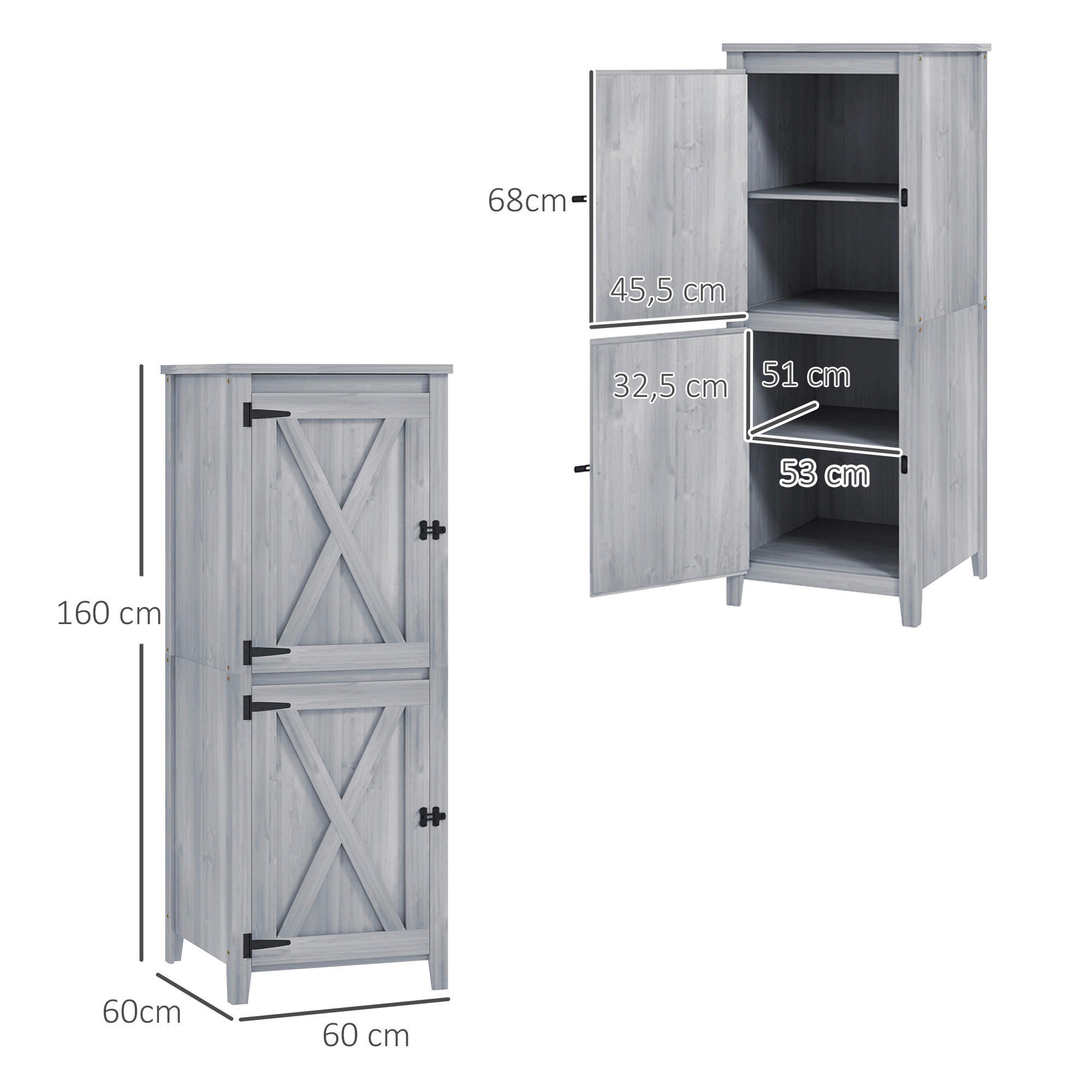 Outsunny Gartenschrank Gartenschrank - hellgrau (60,00/60,00/160,00cm) - Outsunny