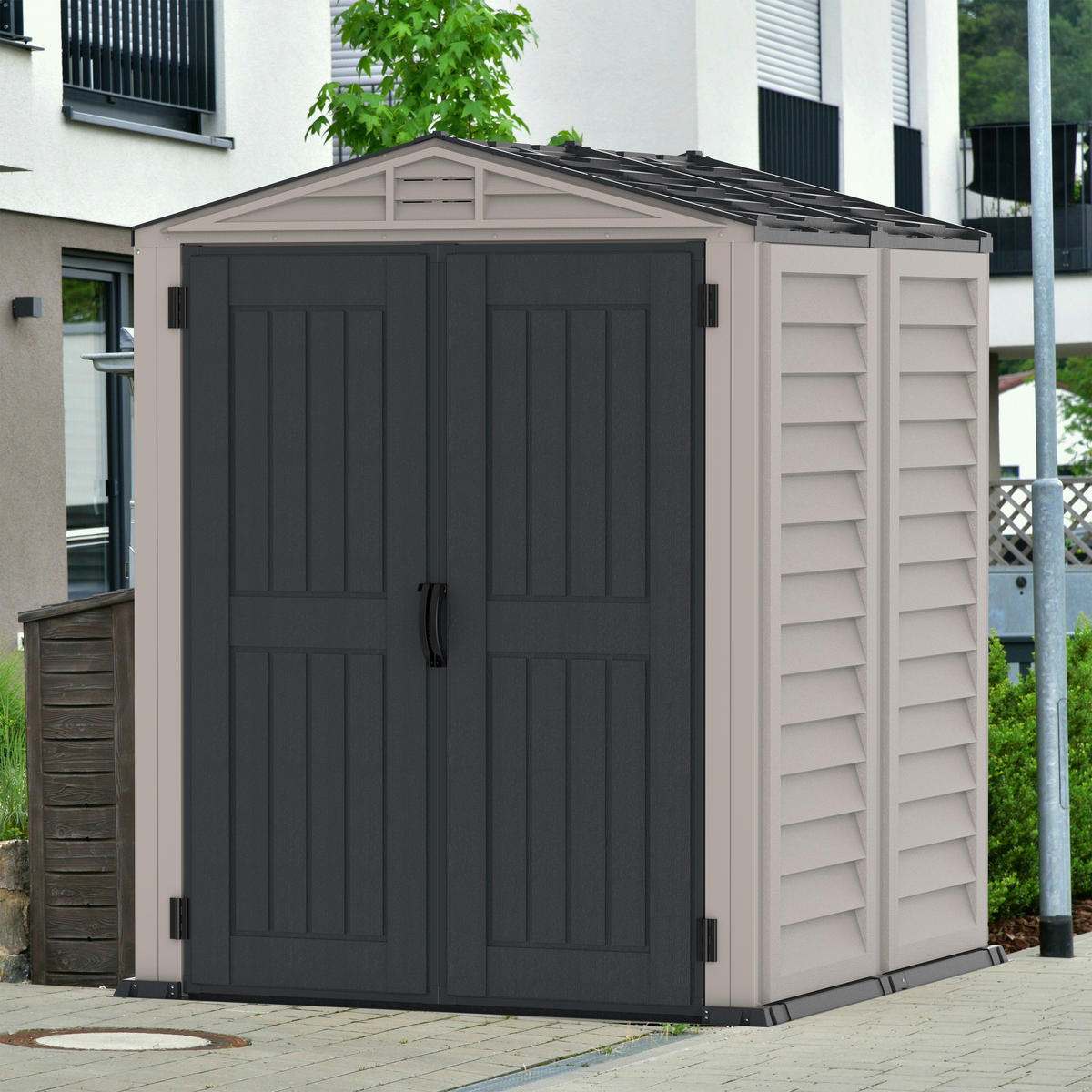 VCM Gerätehaus grau B/H/L: ca. 171x210x171 cm Gerätehaus mit Drehtür - grau (171,00/171,00/210,00cm) - VCM