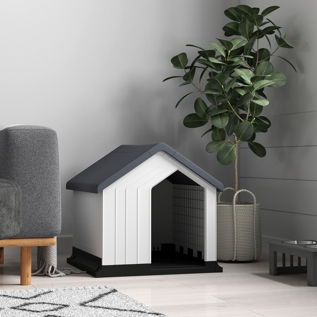PawHut Hundehütte grau Kunststoff B/H/L: ca. 61x60x62 cm Hundehütte - weiß/grau (62,00/61,00/60,00cm) - PawHut