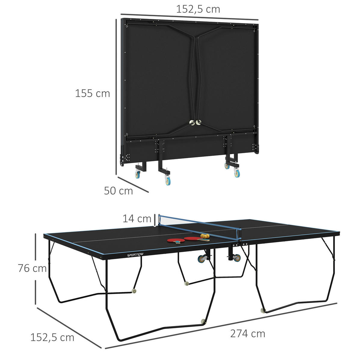SPORTNOW Tischtennisplatte schwarz Stahl B/H/L: ca. 152,5x76x274 cm Tischtennisplatte - schwarz (274,00/152,50/76,00cm) - SPORTNOW