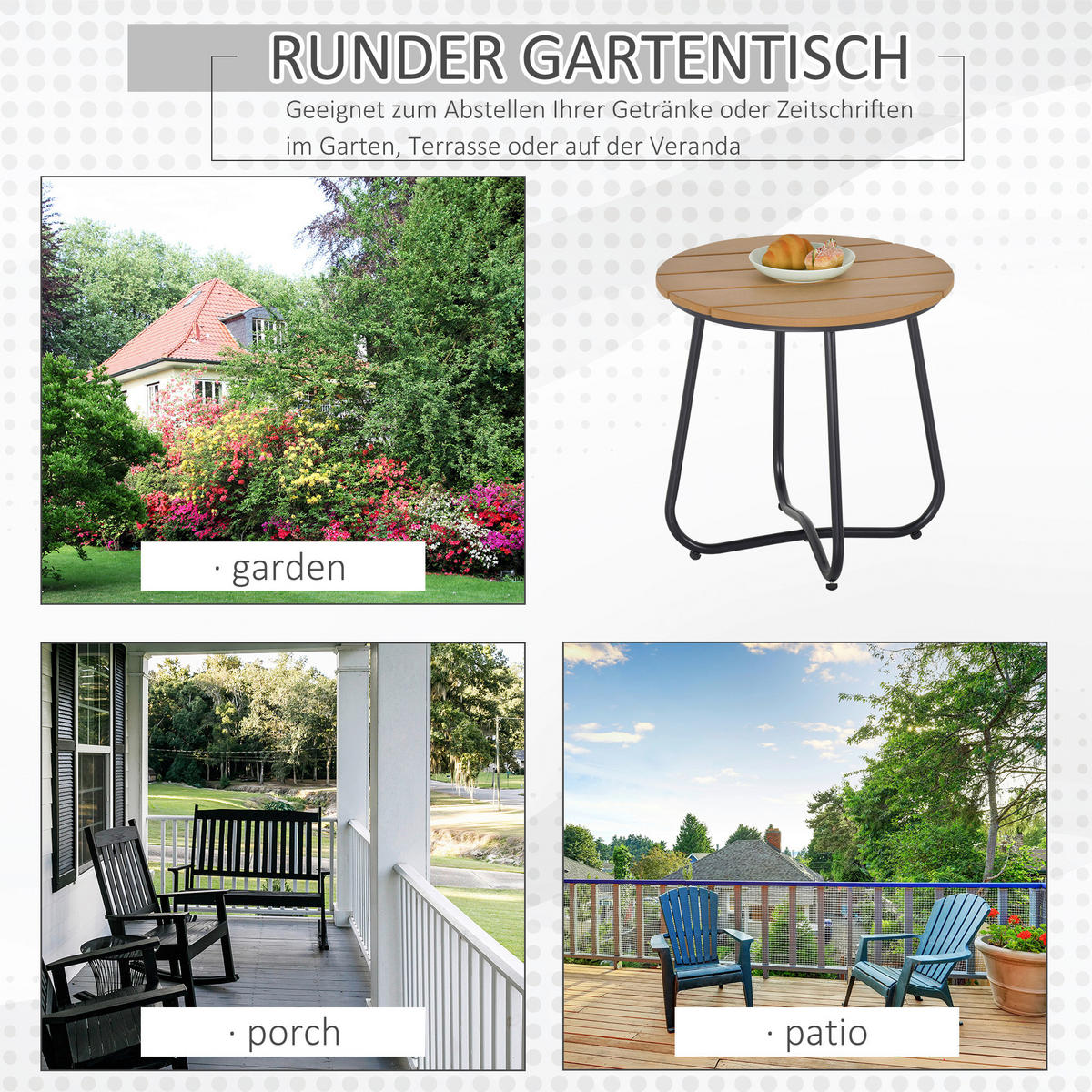 Outsunny Gartentisch braun Kunststoff H/D: ca. 48x49 cm Gartentisch - braun (49,00/48,00cm) - Outsunny