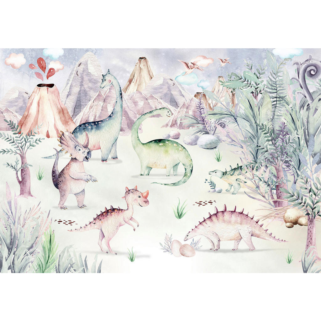 Komar Fototapete Dino Playground, glatt, bedruckt, Comic, Retro, mehrfarbig, BxH: 400x280 cm, glatt, bedruckt