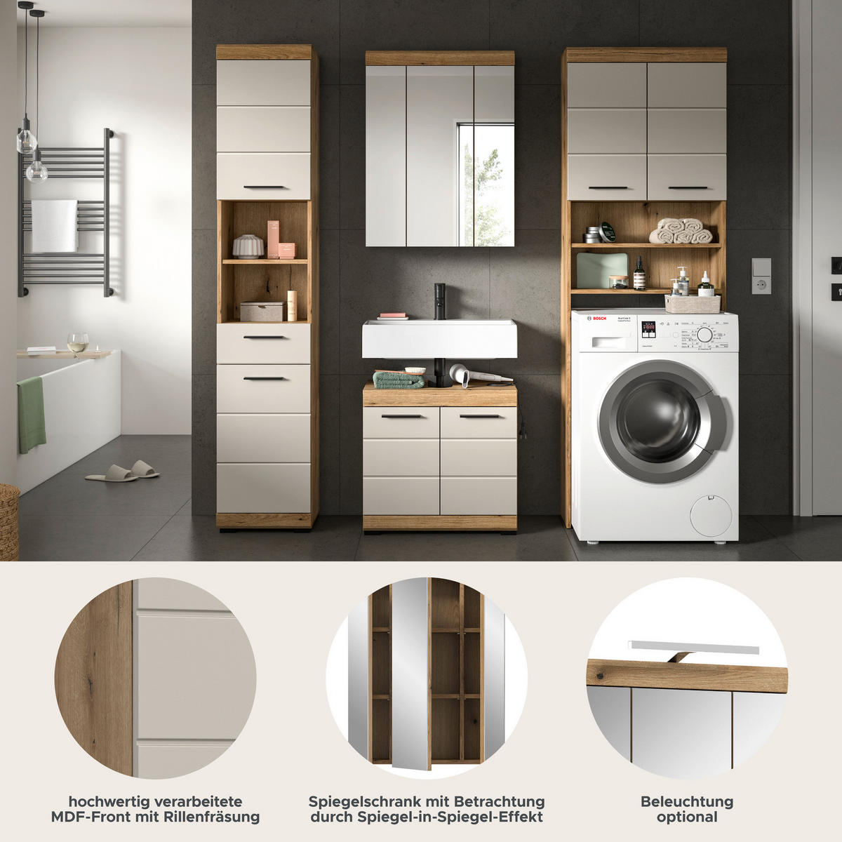 Badezimmer-Set Scout Evoke Oak Nachbildung Kaschmirgrau Nachbildung B/H/T: ca. 190x191x34 cm Scout - Kaschmirgrau (190,00/191,00/34,00cm) - xonox.home