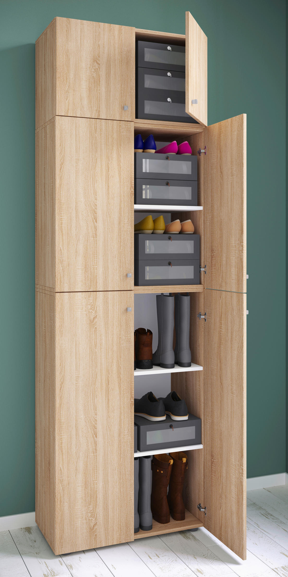 Schuhschrank Lona Eiche Sonoma Nachbildung weiß B/H/T: ca. 70x223x39 cm Lona - Eiche/weiß (70,00/223,00/39,00cm) - VCM Möbel