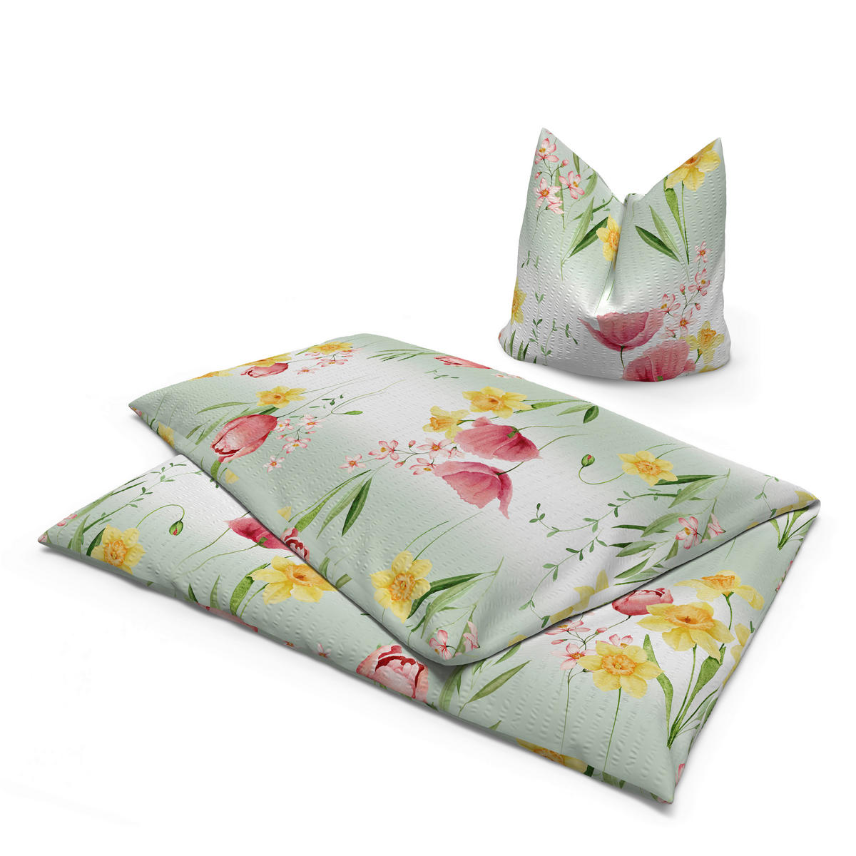 Baumwoll Bettwäsche Seersucker Bettwäsche_Seersucker Blumen - Multi (135,00/200,00cm)