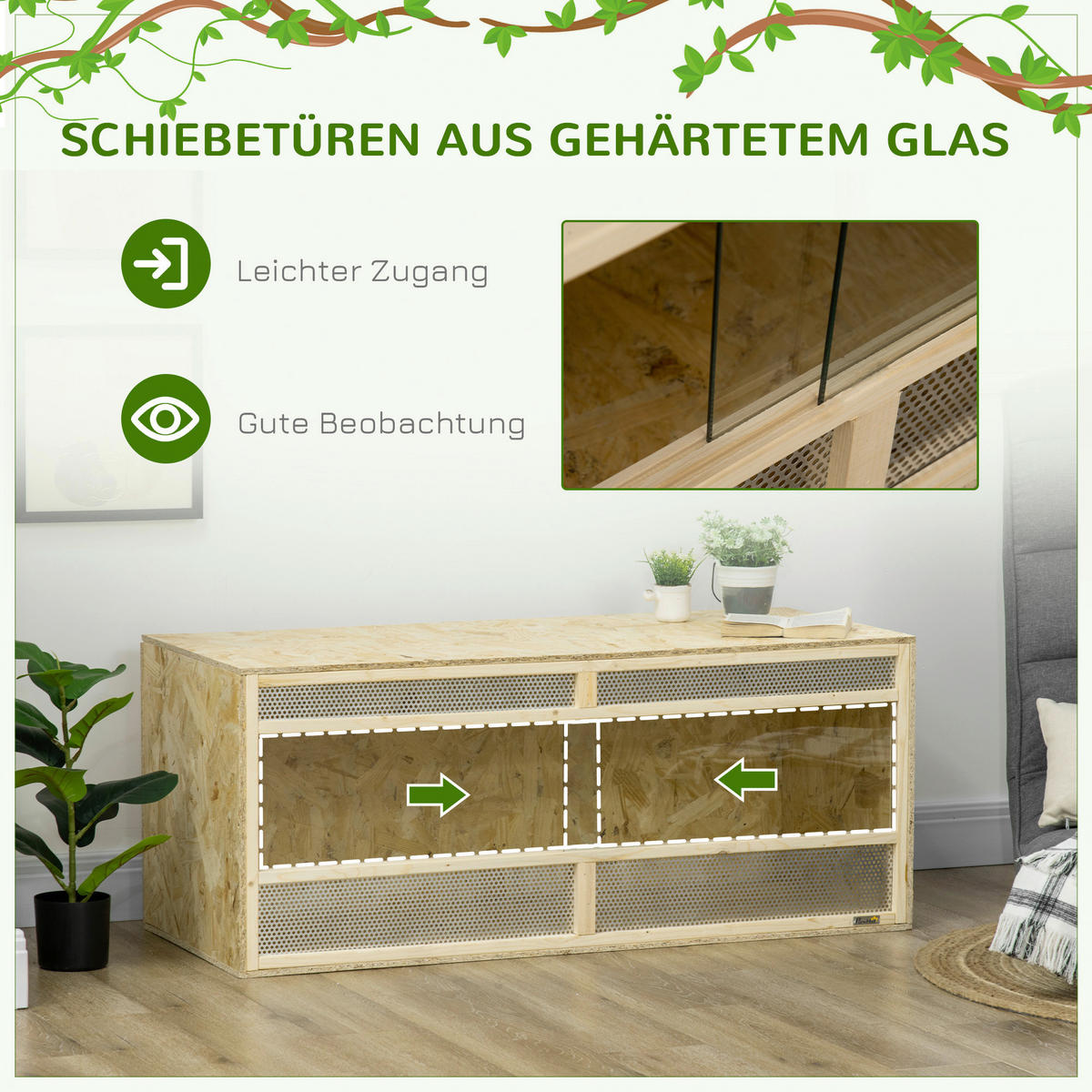 PawHut Holz-Terrarium natur Holz B/H/L: ca. 50x50x120 cm Holz-Terrarium - natur (120,00/50,00/50,00cm) - PawHut