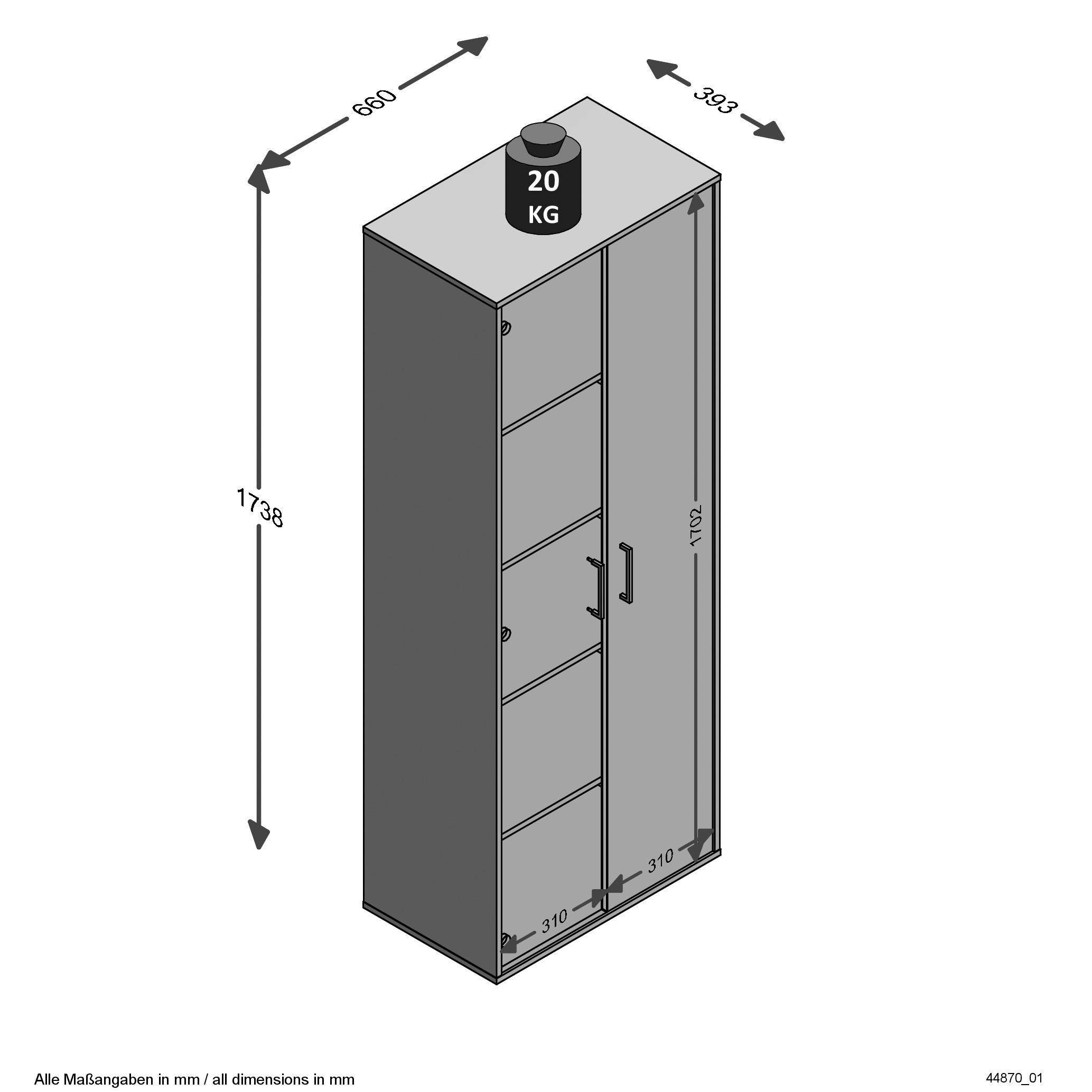 Thumbnail - Aktenschrank  weiß B/H/T: ca. 66x175x39 cm