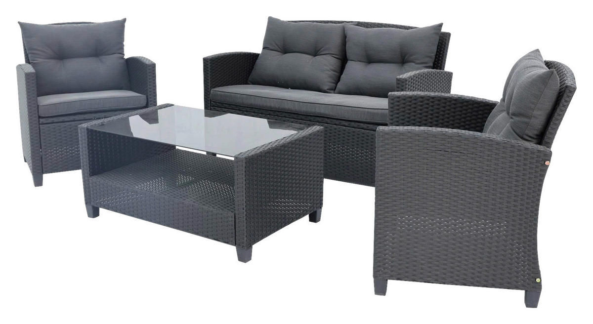POCOline Gartensitzgruppe Mora grau Polyrattangeflecht Mora - schwarz/grau - POCOline