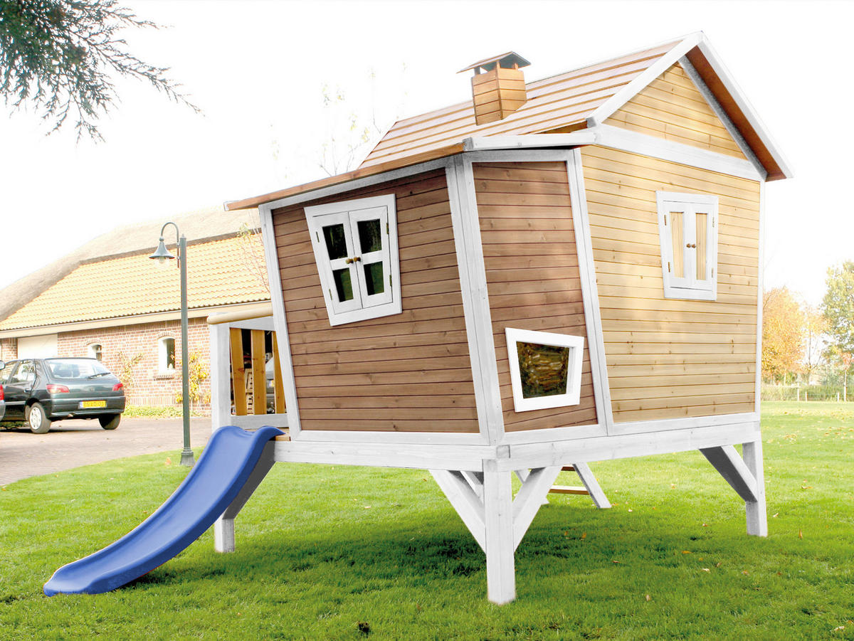 AXI Spielhaus Emma braun B/H/L: ca. 349x227x193 cm Emma - braun/blau (193,00/349,00/227,00cm) - AXI