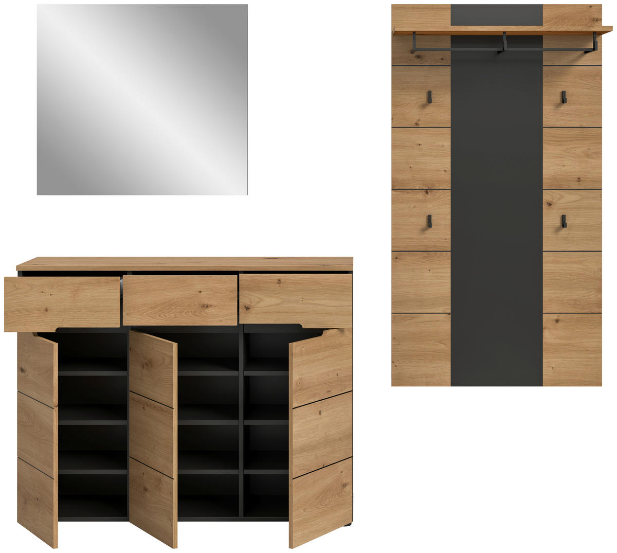 Garderobe Canu basaltgrau Nachbildung Artisan Nachbildung B/H/T: ca. 215x190x37 cm Canu - basaltgrau (215,00/190,00/37,00cm) - xonox.home